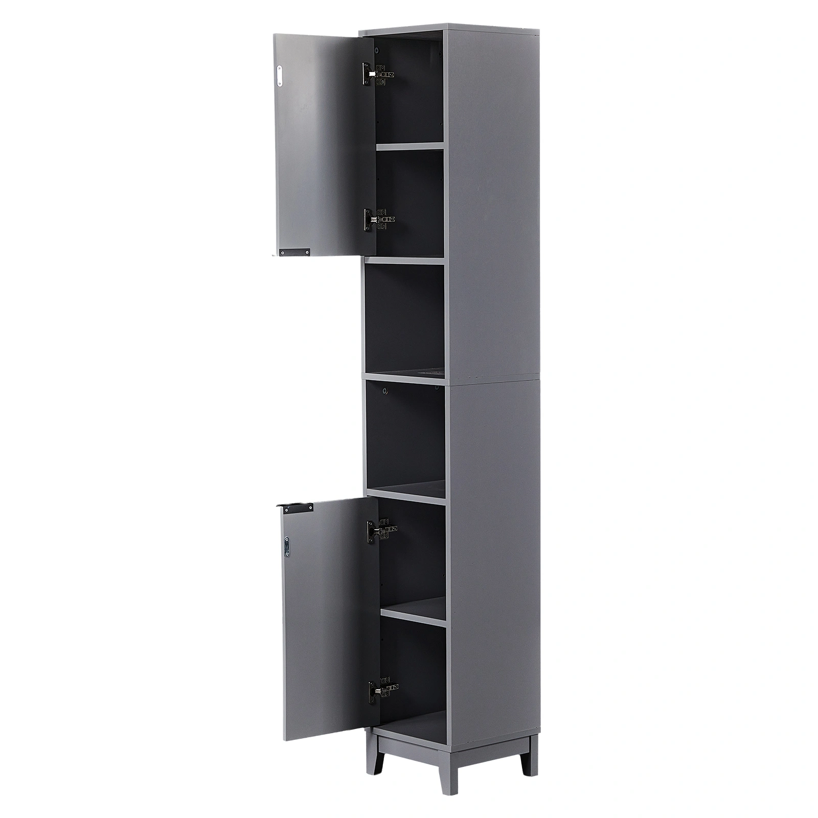 Modern Gray Bathroom Vanity Cabinet 30x28x170cm, Melamine Veneer & MDF, 2 Doors 2 Shelves, Freestanding Storage Console view 9