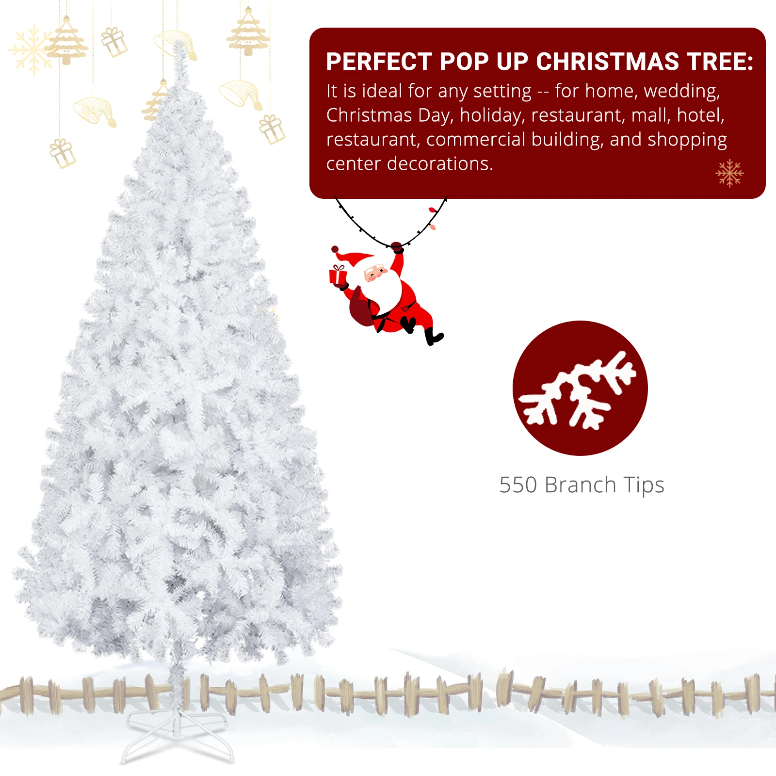 6FT White Christmas Tree with Iron Legs, 400 Branch Tips, Full Body Pre-Lit Holiday Xmas Tree for Home & Office Decor view 2