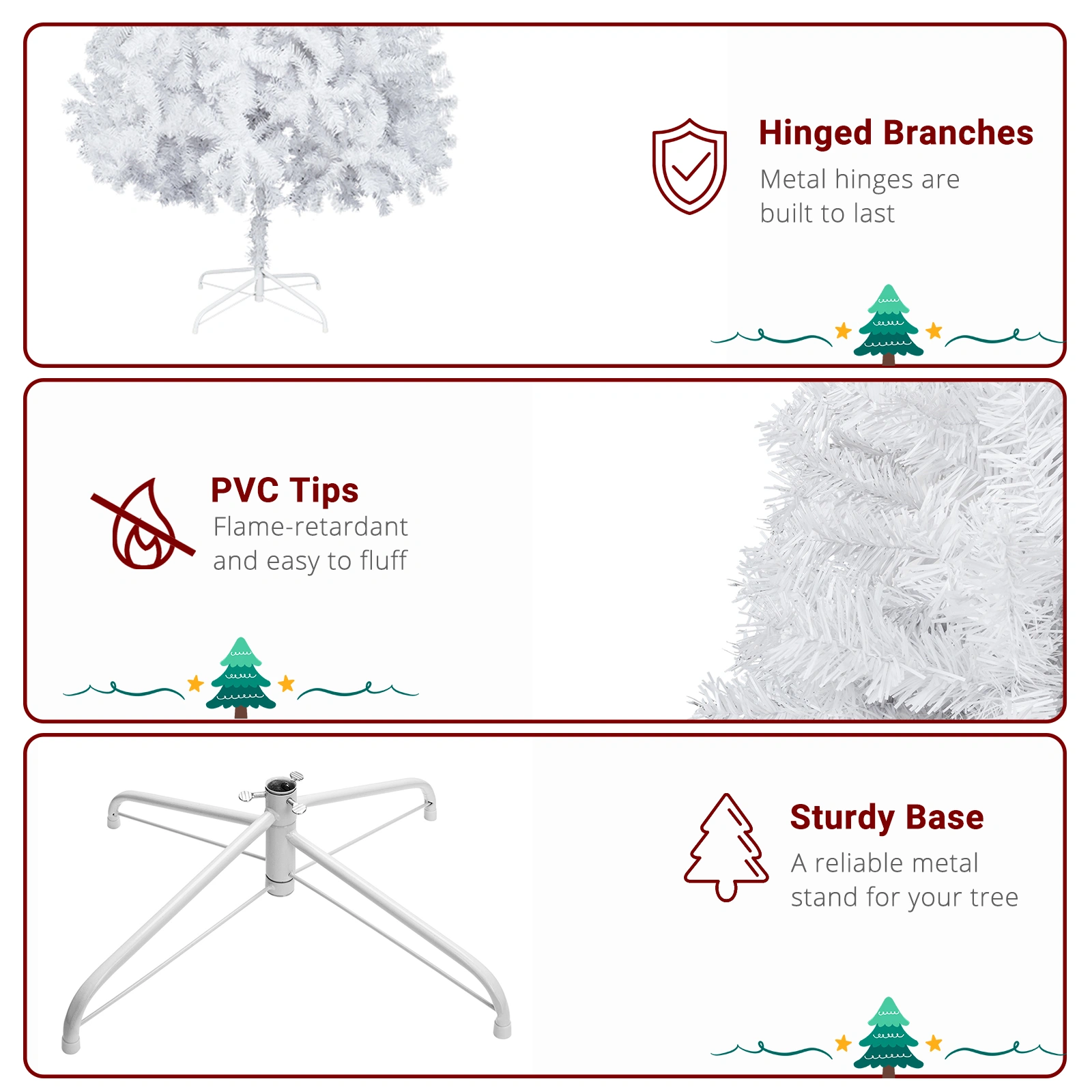 6FT White Christmas Tree with Iron Legs, 400 Branch Tips, Full Body Pre-Lit Holiday Xmas Tree for Home & Office Decor view 3