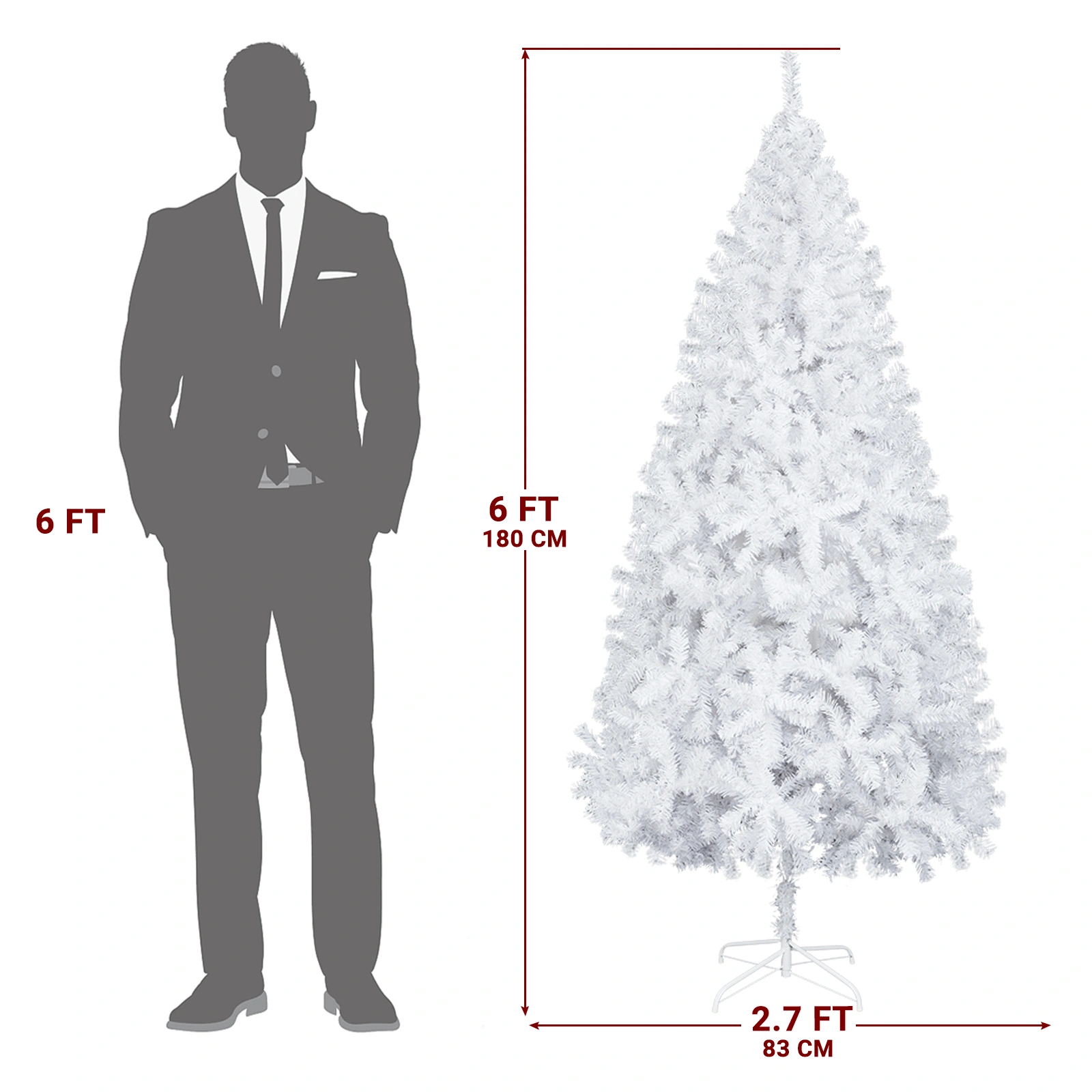 6FT White Christmas Tree with Iron Legs, 400 Branch Tips, Full Body Pre-Lit Holiday Xmas Tree for Home & Office Decor view 4