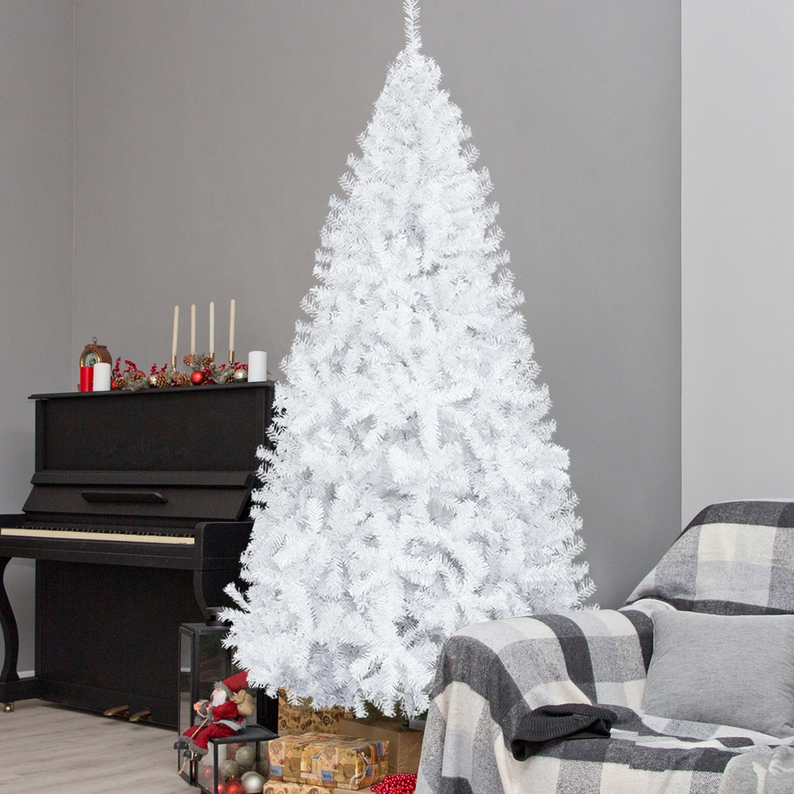 6FT White Christmas Tree with Iron Legs, 400 Branch Tips, Full Body Pre-Lit Holiday Xmas Tree for Home & Office Decor view 6