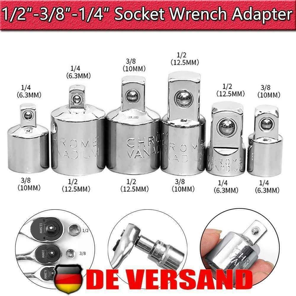 NEW 6-Piece Socket Wrench Adapter Set - 1/4 3/8 1/2 to 3/4 Inch Drive Nuts Tool Kit