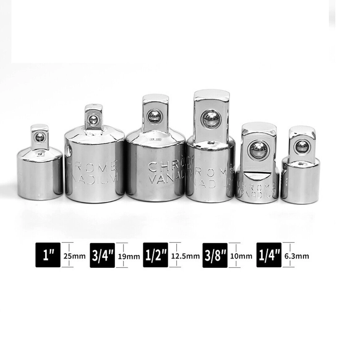NEW 6-Piece Socket Wrench Adapter Set - 1/4 3/8 1/2 to 3/4 Inch Drive Nuts Tool Kit view 3