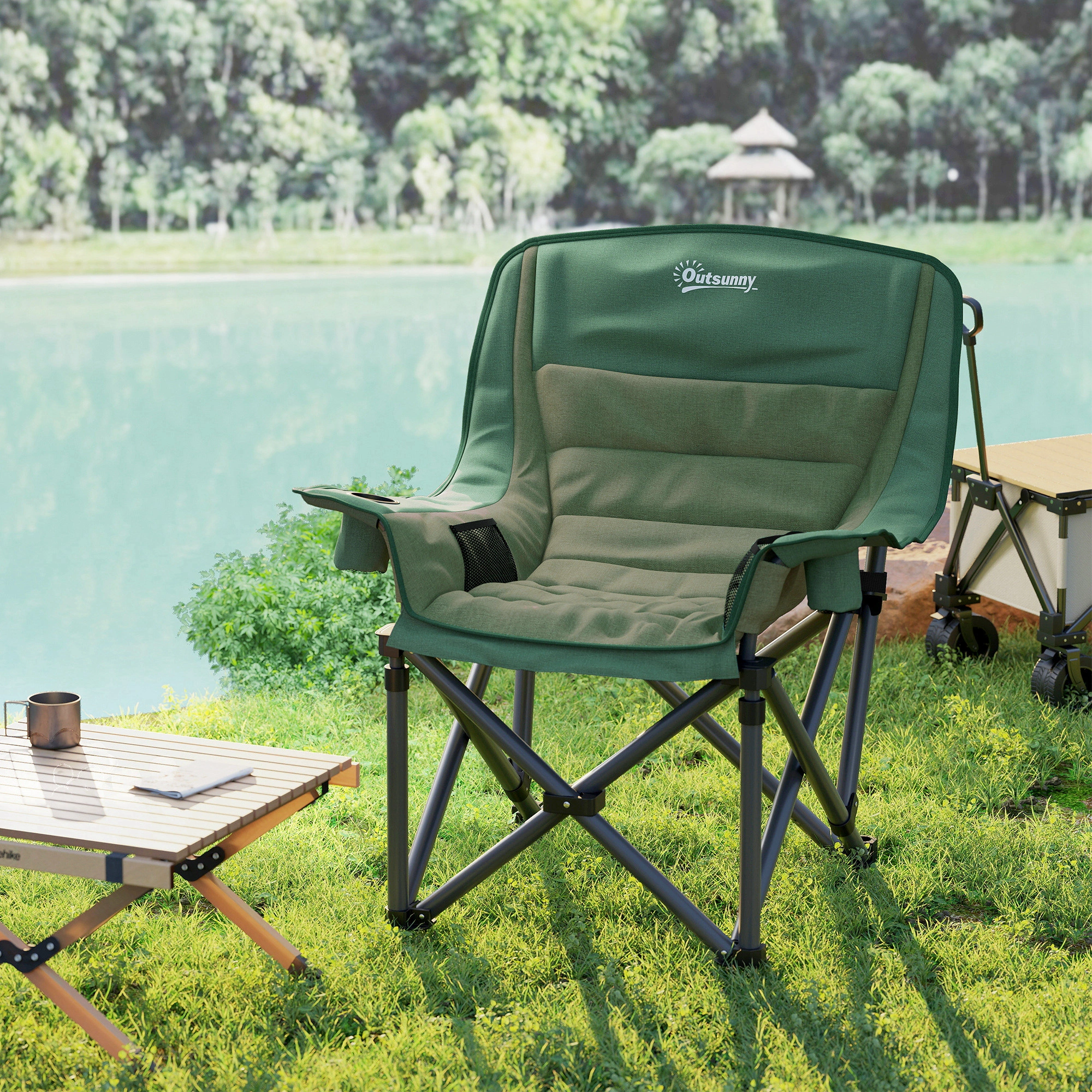 Folding Lounge Chairs Beach Chair Set, Portable Outdoor Patio Chair with Cup Holder, Lightweight Garden Deck Seating view 4