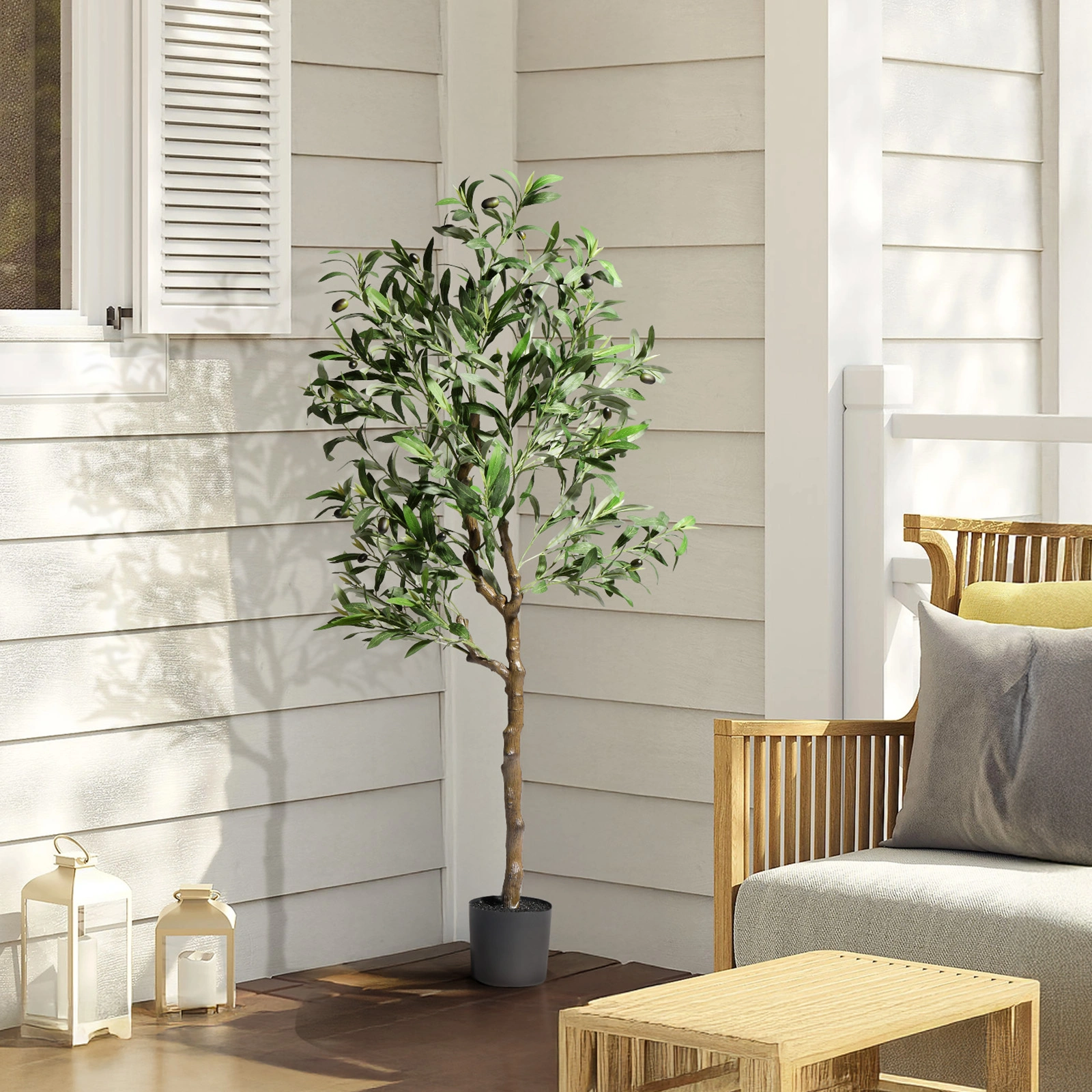 120cm Artificial Olive Tree with Silk Leaves, 550 Leaves & 22 Fruits, PVC Decorative Olive Tree for Home Garden