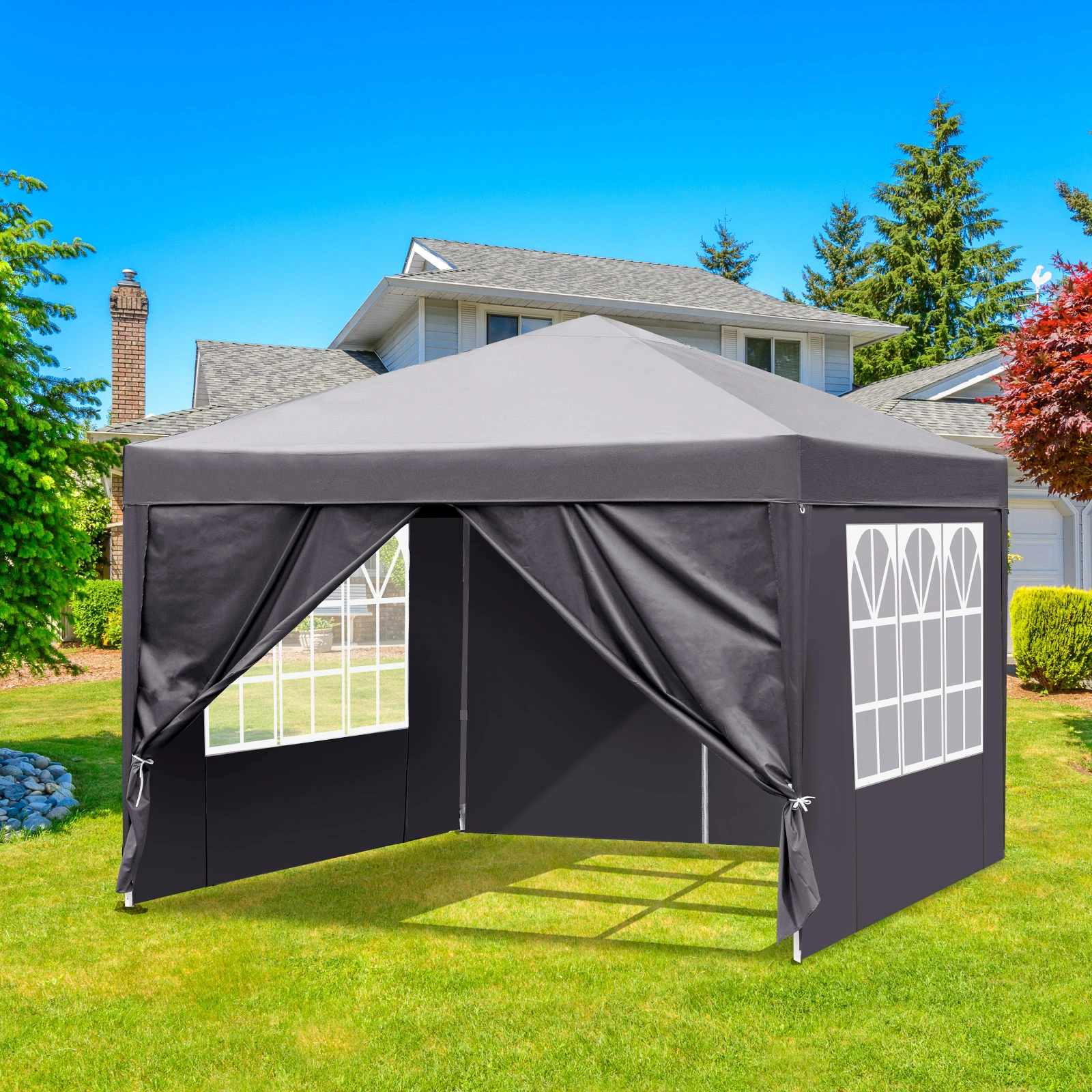 10x10ft Pop Up Canopy Tent with 4 Sidewalls, Instant Outdoor Canopy for Parties Weddings Events, Dark Grey view 20
