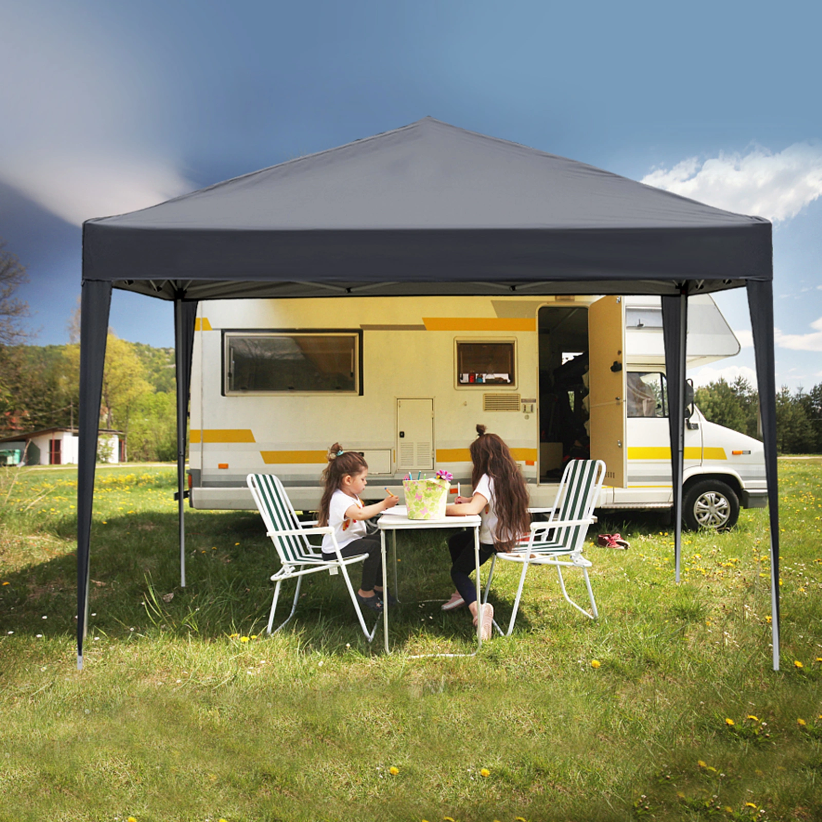 10x10ft Pop Up Canopy Tent with 4 Sidewalls, Instant Outdoor Canopy for Parties Weddings Events, Dark Grey view 21