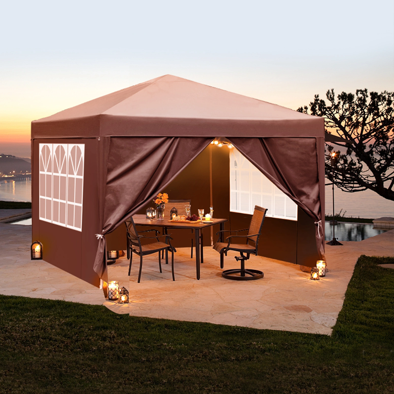 10x10ft Pop Up Canopy Tent with 4 Sidewalls, Instant Outdoor Canopy for Parties Weddings Events, Dark Grey view 22