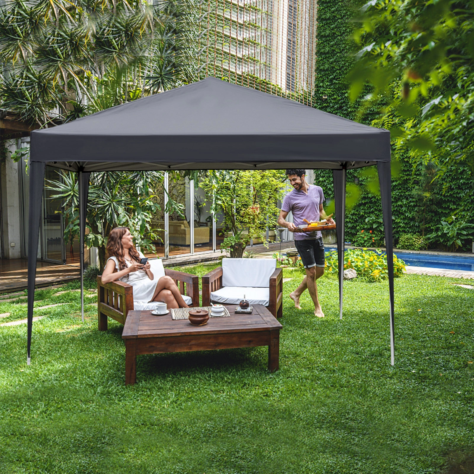 10x10ft Pop Up Canopy Tent with 4 Sidewalls, Instant Outdoor Canopy for Parties Weddings Events, Dark Grey view 23