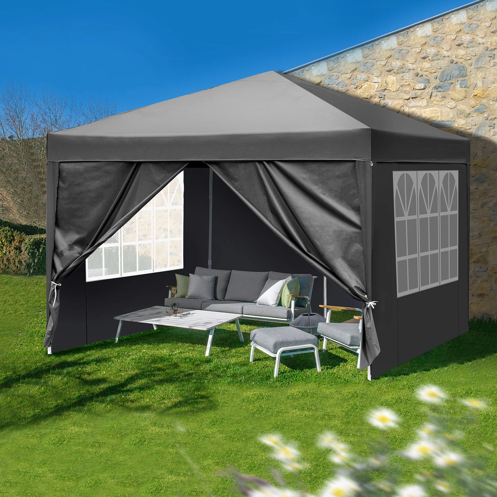 10x10ft Pop Up Canopy Tent with 4 Sidewalls, Instant Outdoor Canopy for Parties Weddings Events, Dark Grey view 24