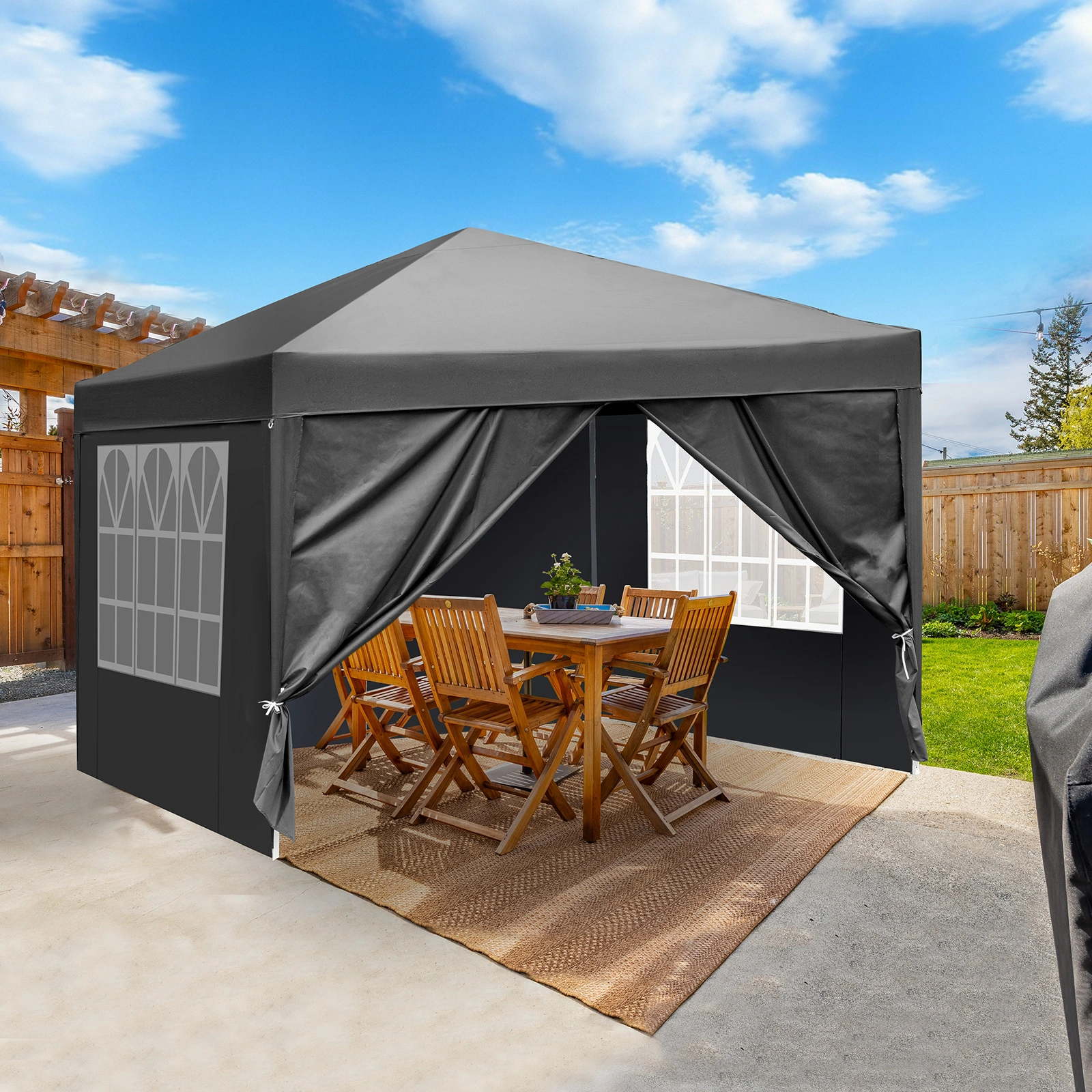 10x10ft Pop Up Canopy Tent with 4 Sidewalls, Instant Outdoor Canopy for Parties Weddings Events, Dark Grey view 25