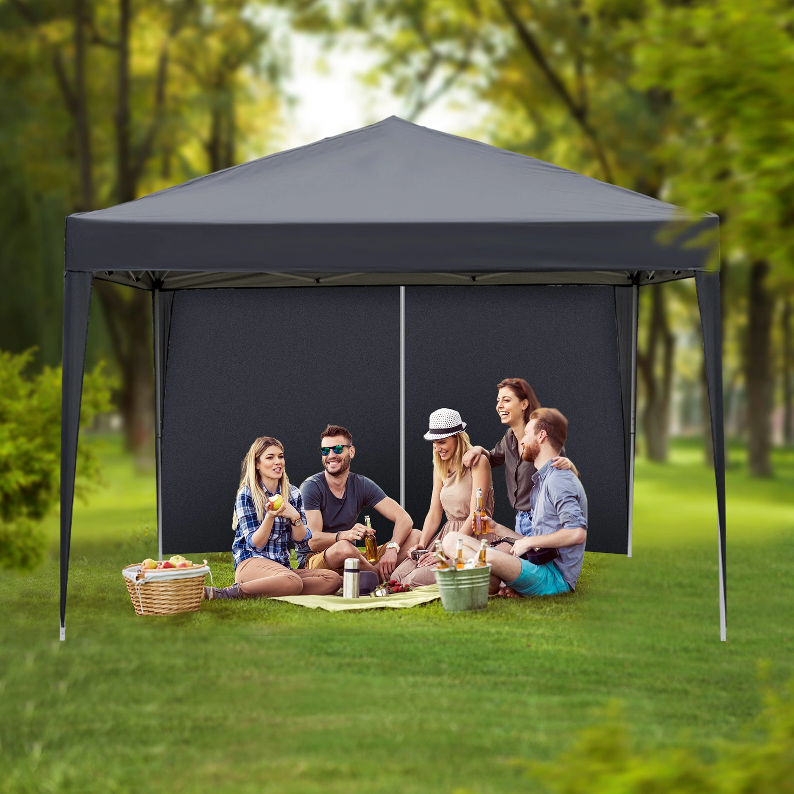 10x10ft Pop Up Canopy Tent with 4 Sidewalls, Instant Outdoor Canopy for Parties Weddings Events, Dark Grey view 26