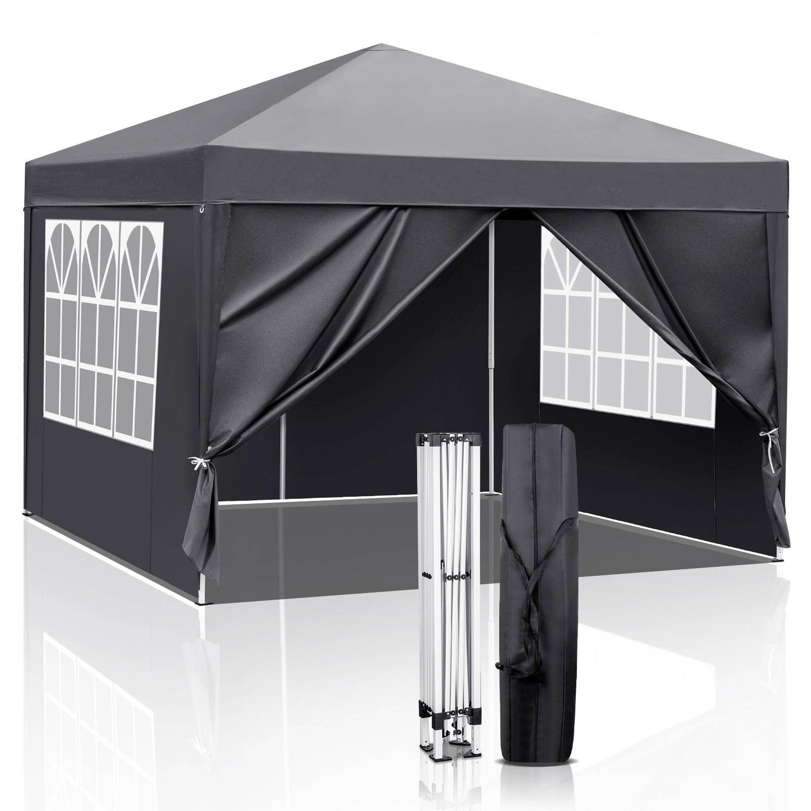 10x10ft Pop Up Canopy Tent with 4 Sidewalls, Instant Outdoor Canopy for Parties Weddings Events, Dark Grey view 28