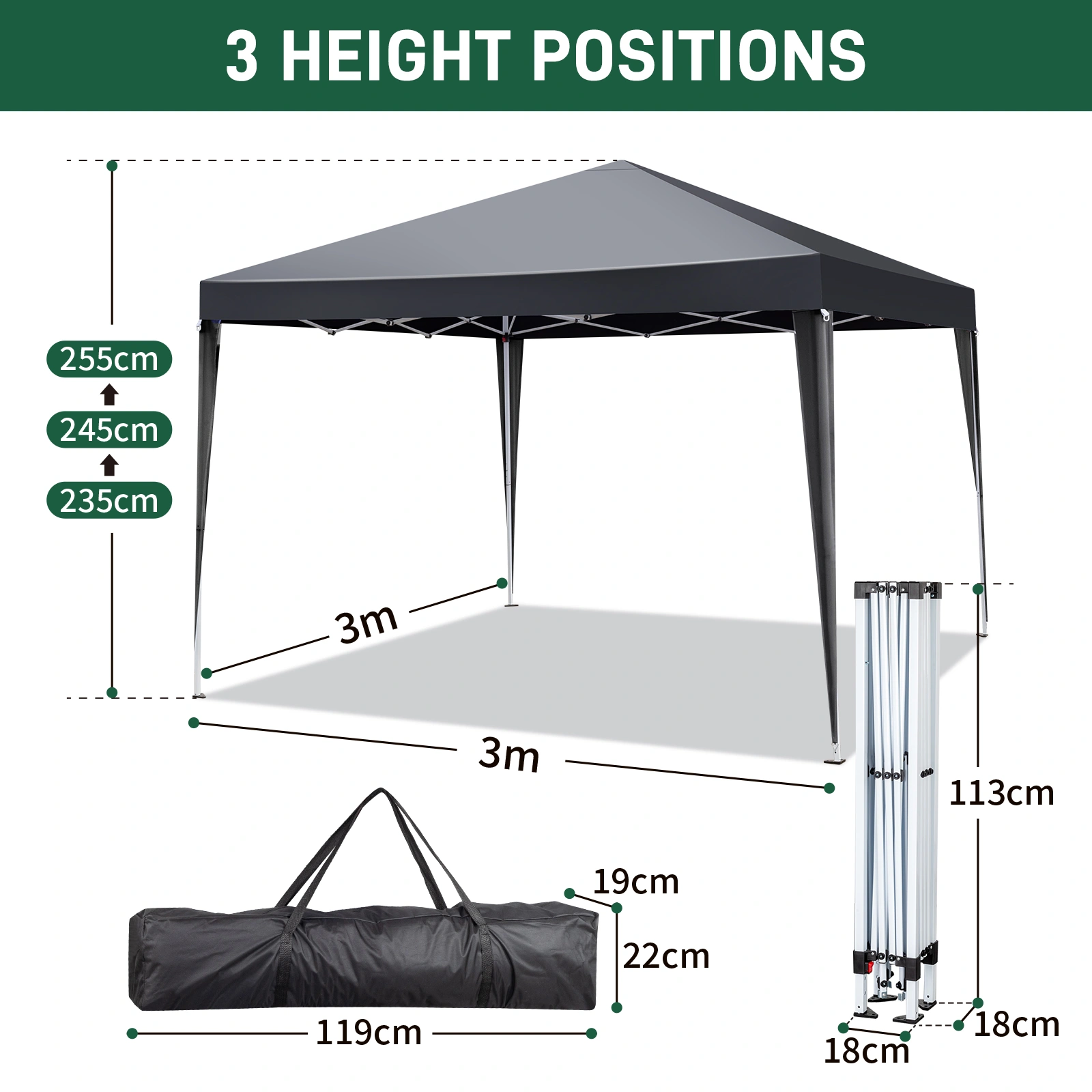 10x10ft Pop Up Canopy Tent with 4 Sidewalls, Instant Outdoor Canopy for Parties Weddings Events, Dark Grey view 3