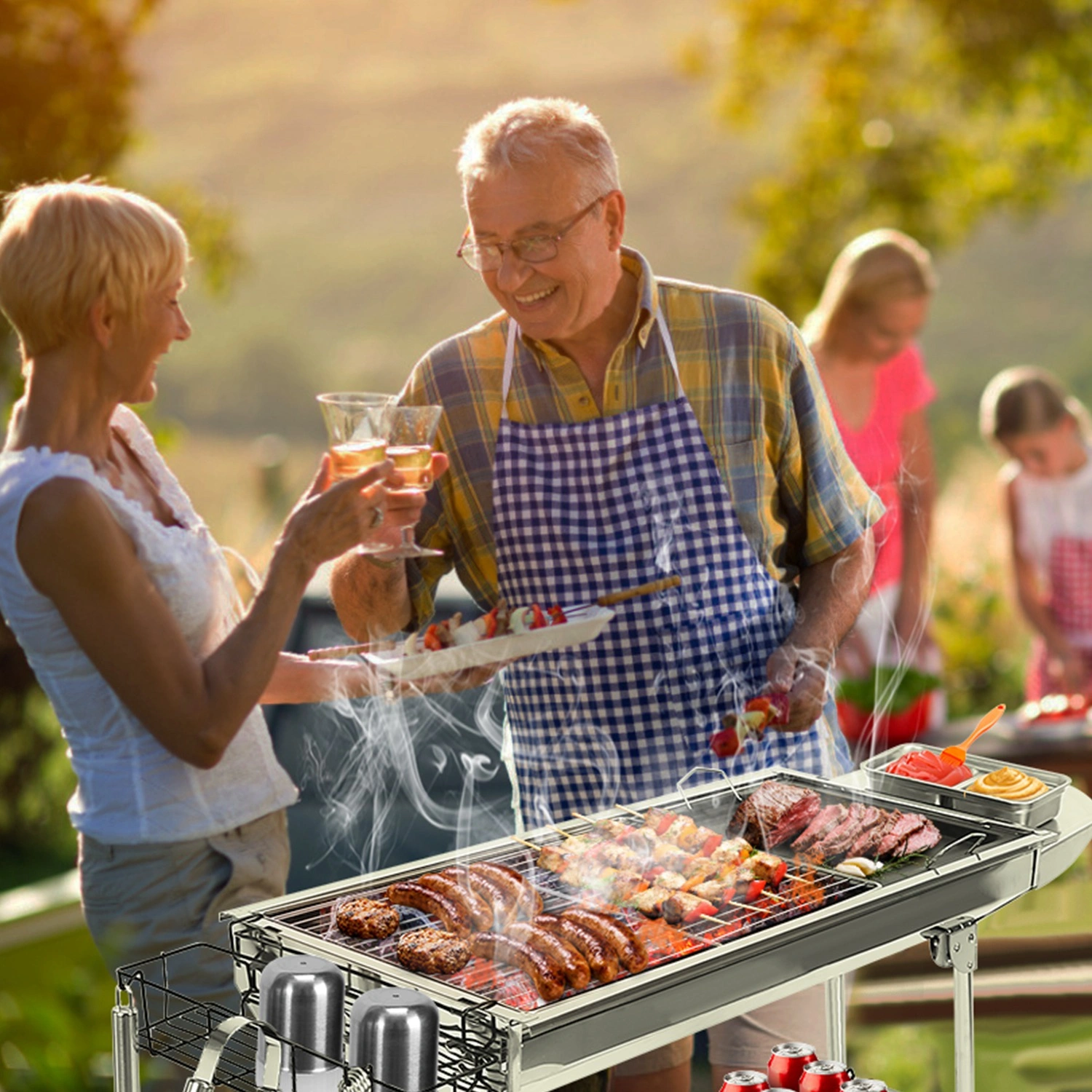 Portable Charcoal Grill 16.7x10x17.7in Foldable BBQ Suitcase Grill with Shelf for Camping Outdoor Garden