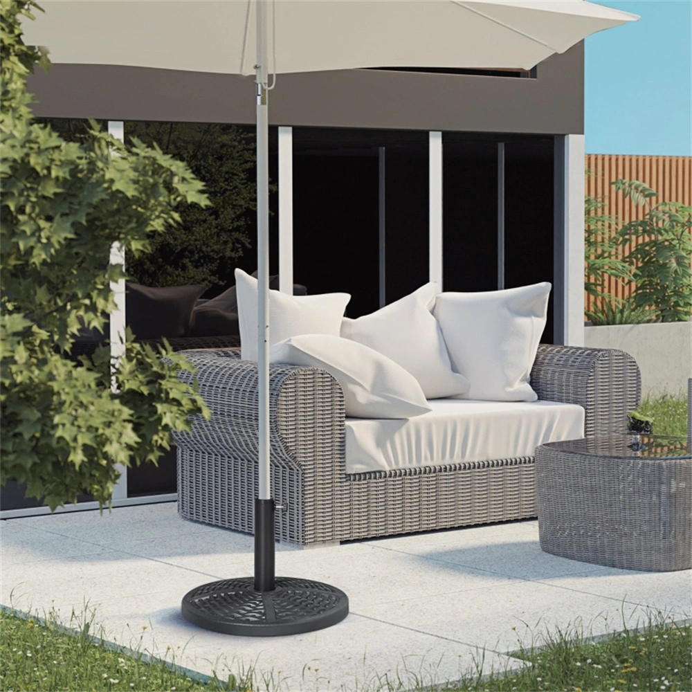 Black 18" Rattan Design Parasol Stand - Heavy Duty Round Market Umbrella Base Holder for Patio Garden Outdoor