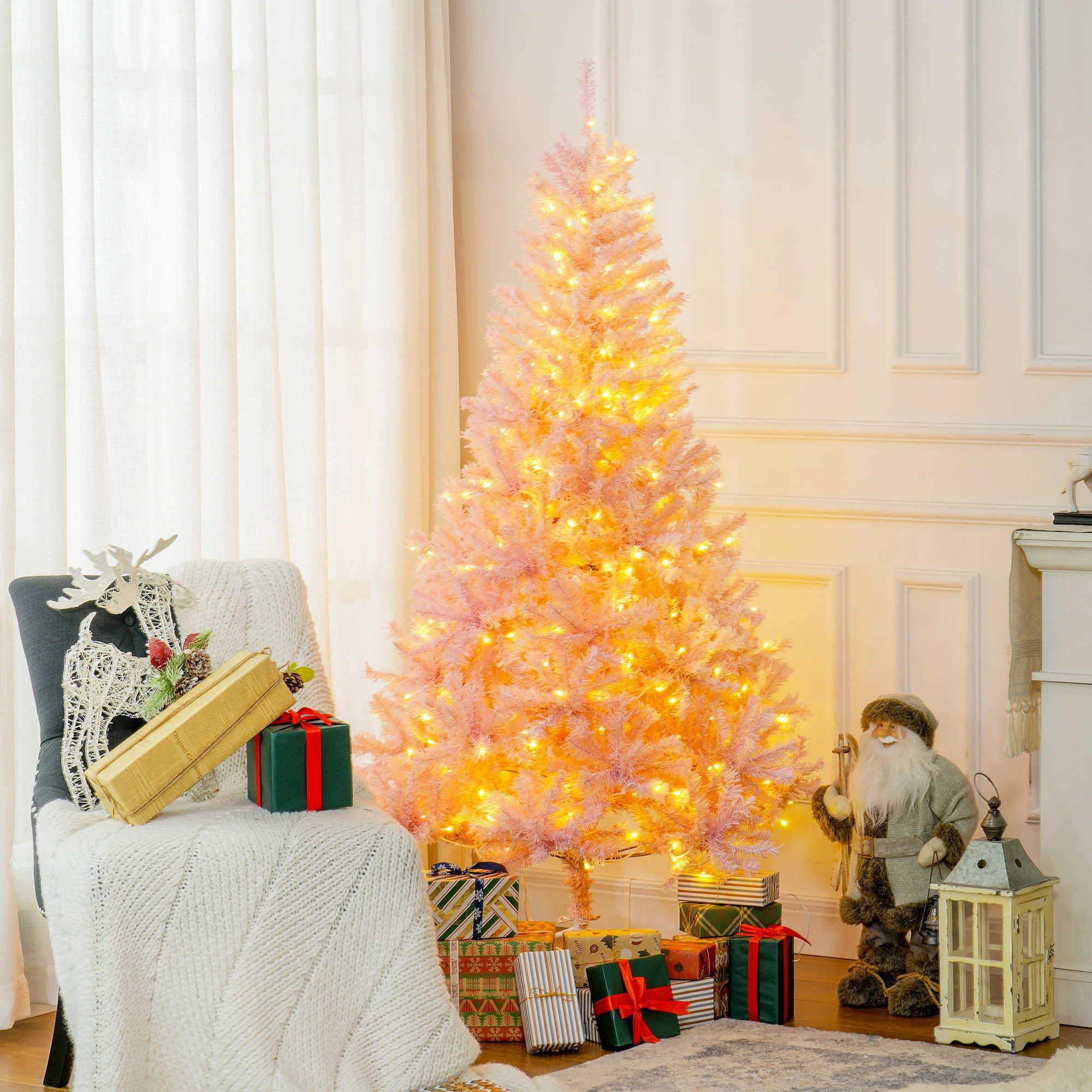 6ft Pre-Lit Artificial Christmas Tree with LED Lights, Full Holiday Tree for Indoor Outdoor