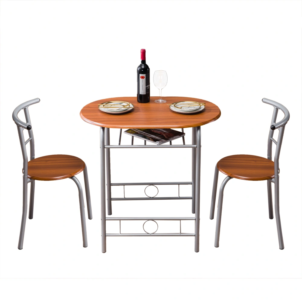 Brown Wood Grain PVC Breakfast Table Set 1 Table 2 Chairs Dining Room Kitchen Cafe