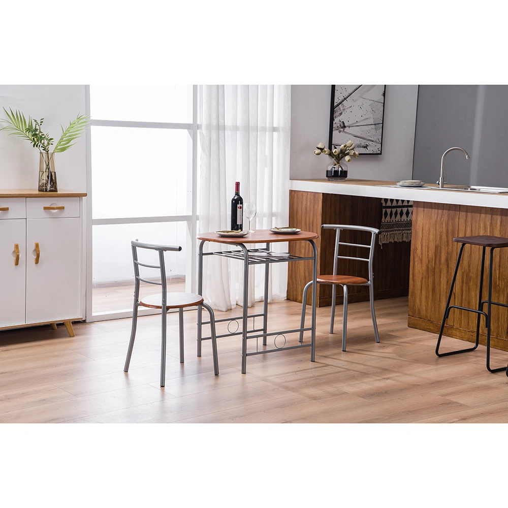Brown Wood Grain PVC Breakfast Table Set 1 Table 2 Chairs Dining Room Kitchen Cafe view 21