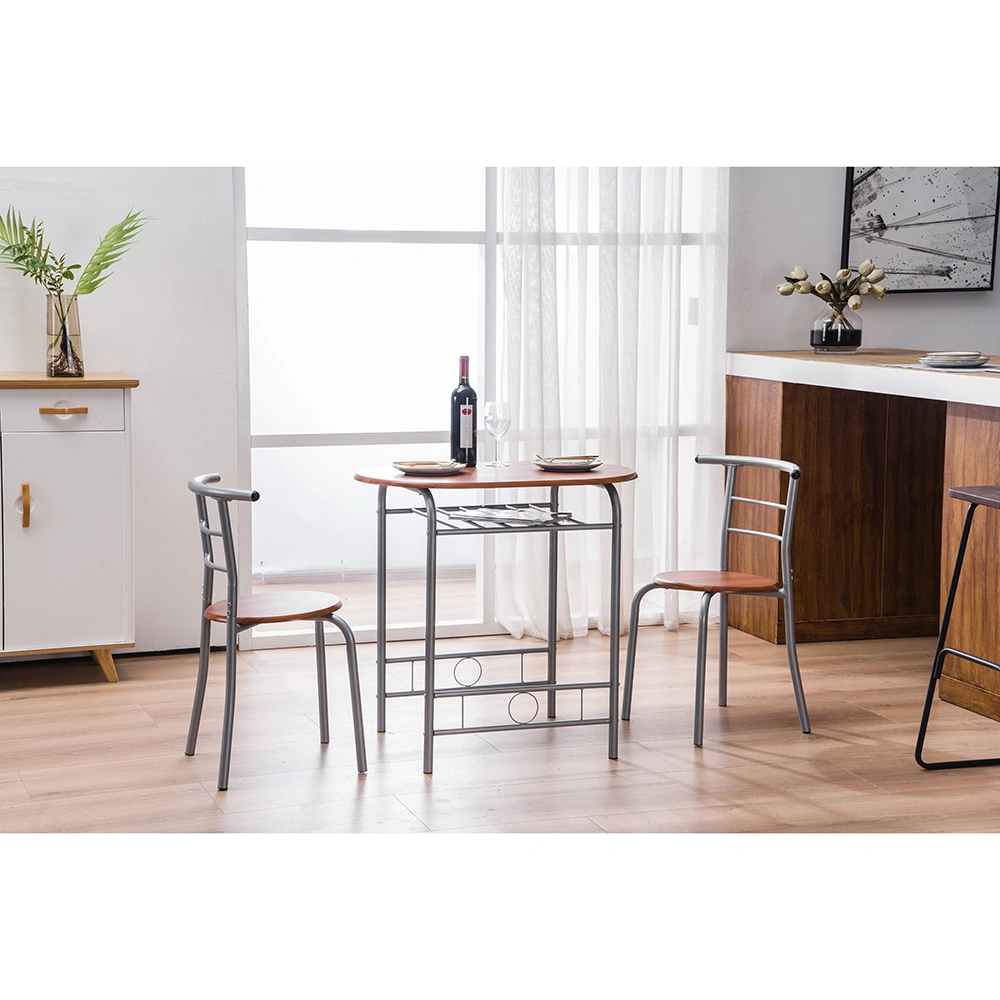 Brown Wood Grain PVC Breakfast Table Set 1 Table 2 Chairs Dining Room Kitchen Cafe view 24