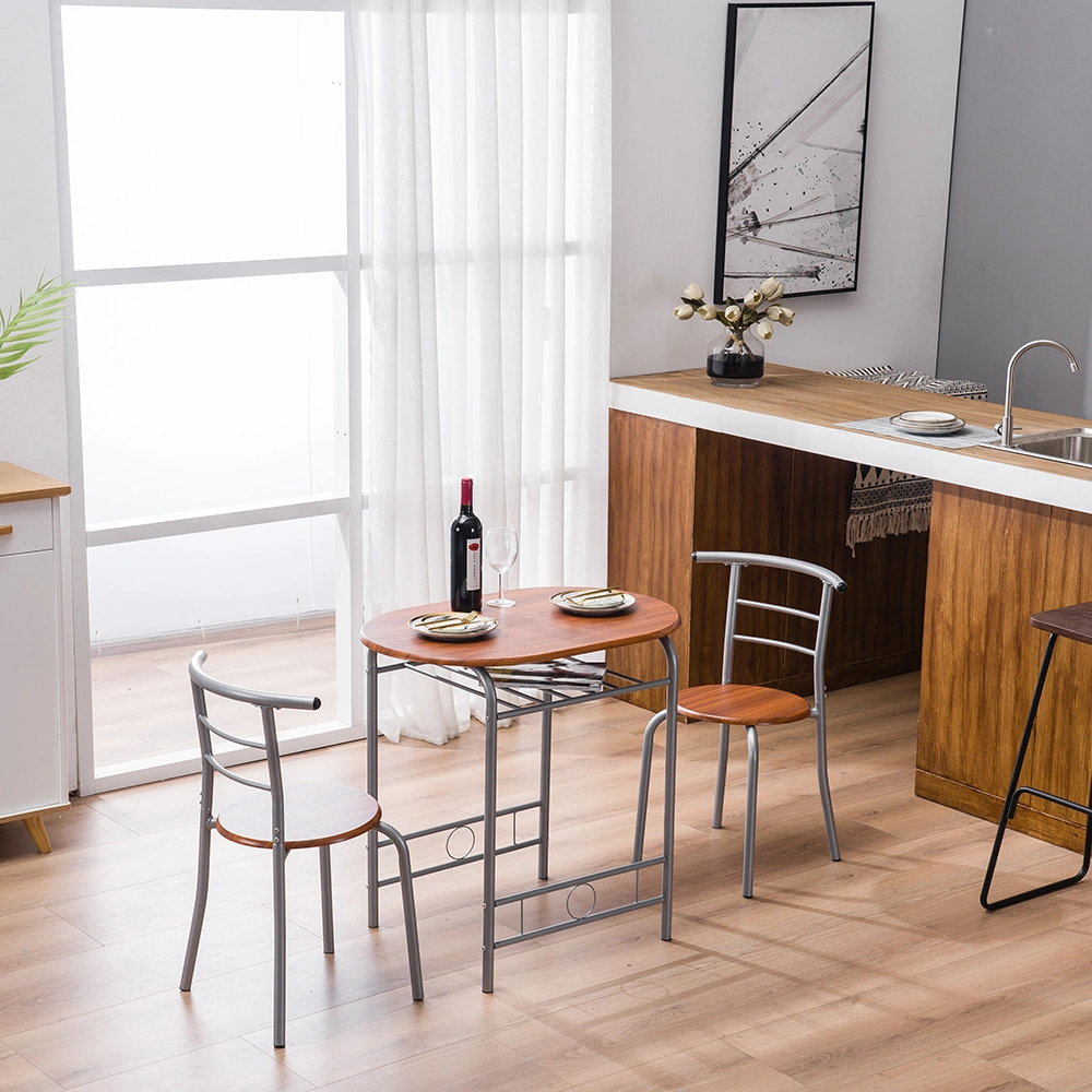 Brown Wood Grain PVC Breakfast Table Set 1 Table 2 Chairs Dining Room Kitchen Cafe view 27
