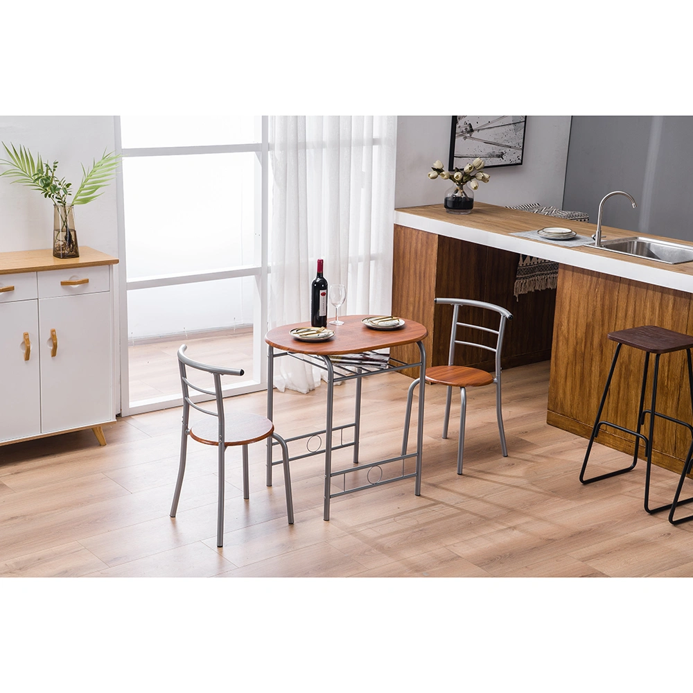Brown Wood Grain PVC Breakfast Table Set 1 Table 2 Chairs Dining Room Kitchen Cafe view 29