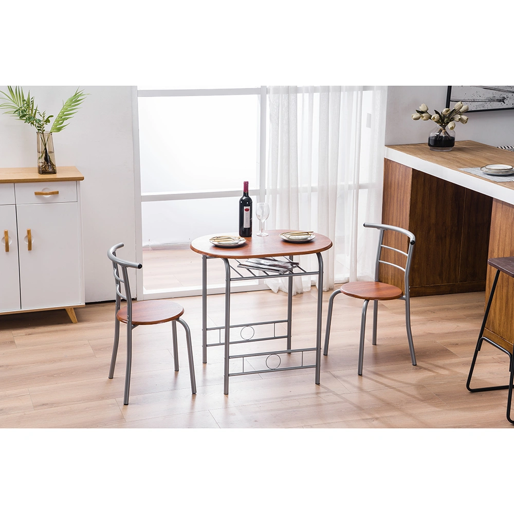 Brown Wood Grain PVC Breakfast Table Set 1 Table 2 Chairs Dining Room Kitchen Cafe view 30