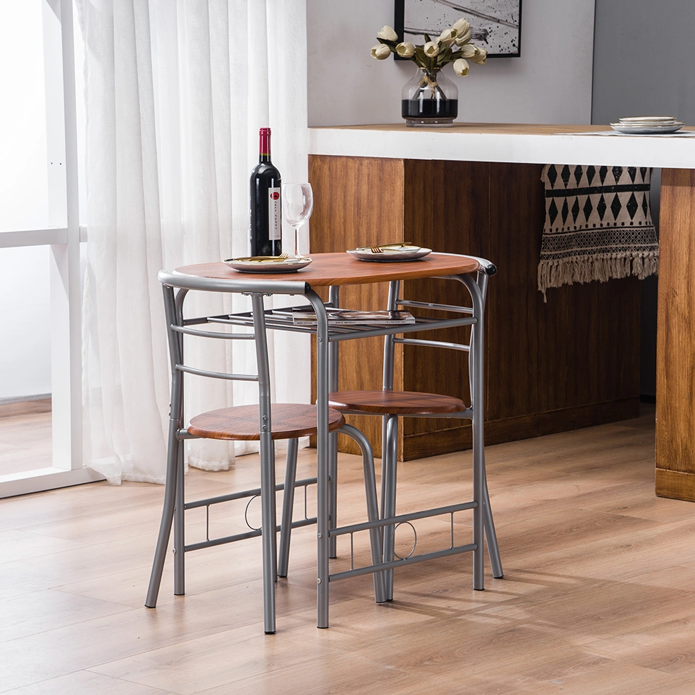 Brown Wood Grain PVC Breakfast Table Set 1 Table 2 Chairs Dining Room Kitchen Cafe view 34