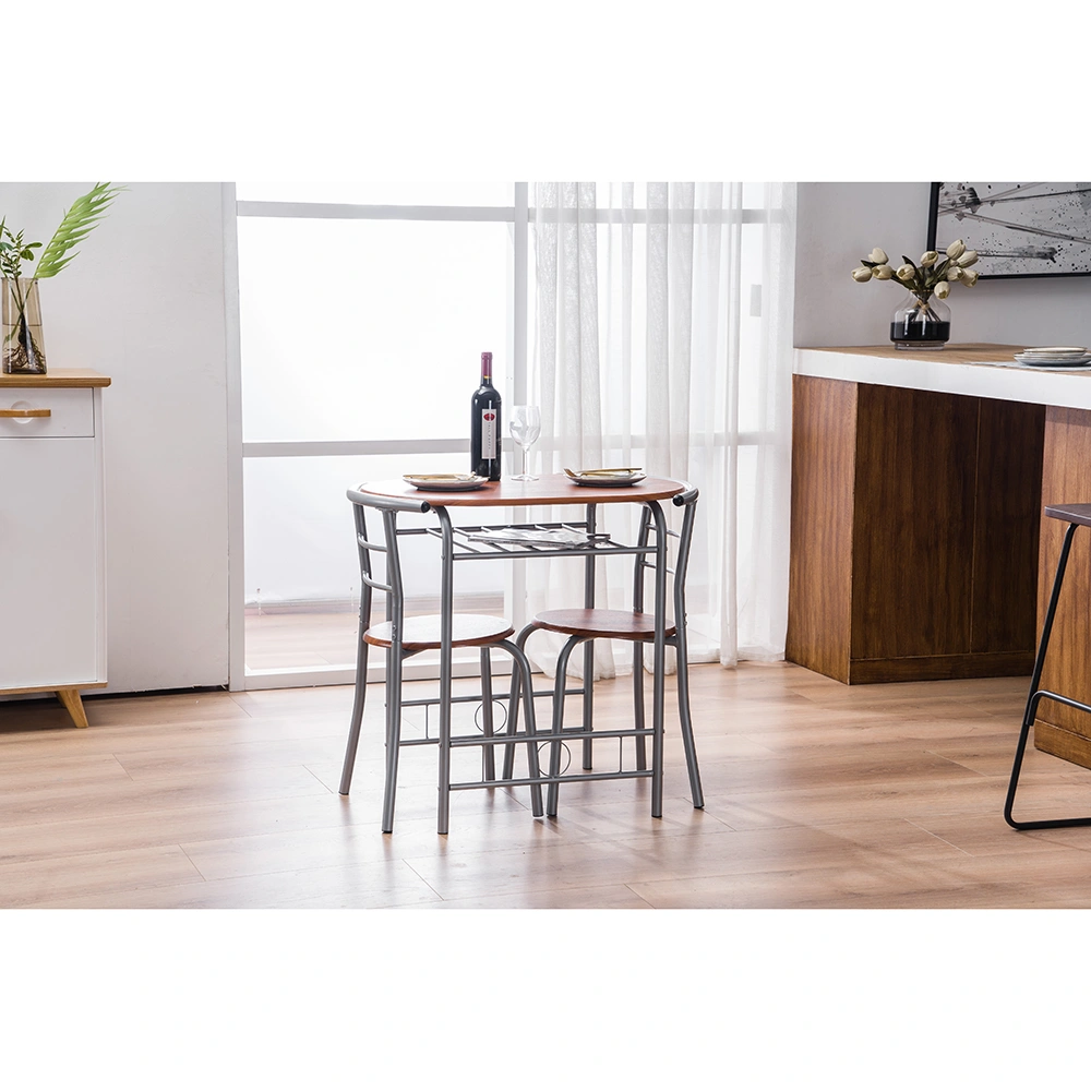 Brown Wood Grain PVC Breakfast Table Set 1 Table 2 Chairs Dining Room Kitchen Cafe view 36