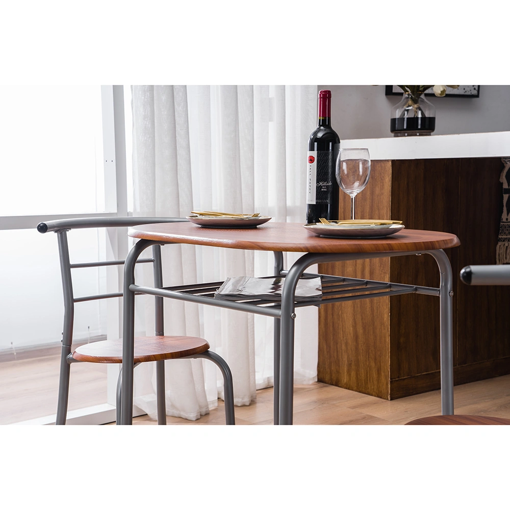 Brown Wood Grain PVC Breakfast Table Set 1 Table 2 Chairs Dining Room Kitchen Cafe view 37