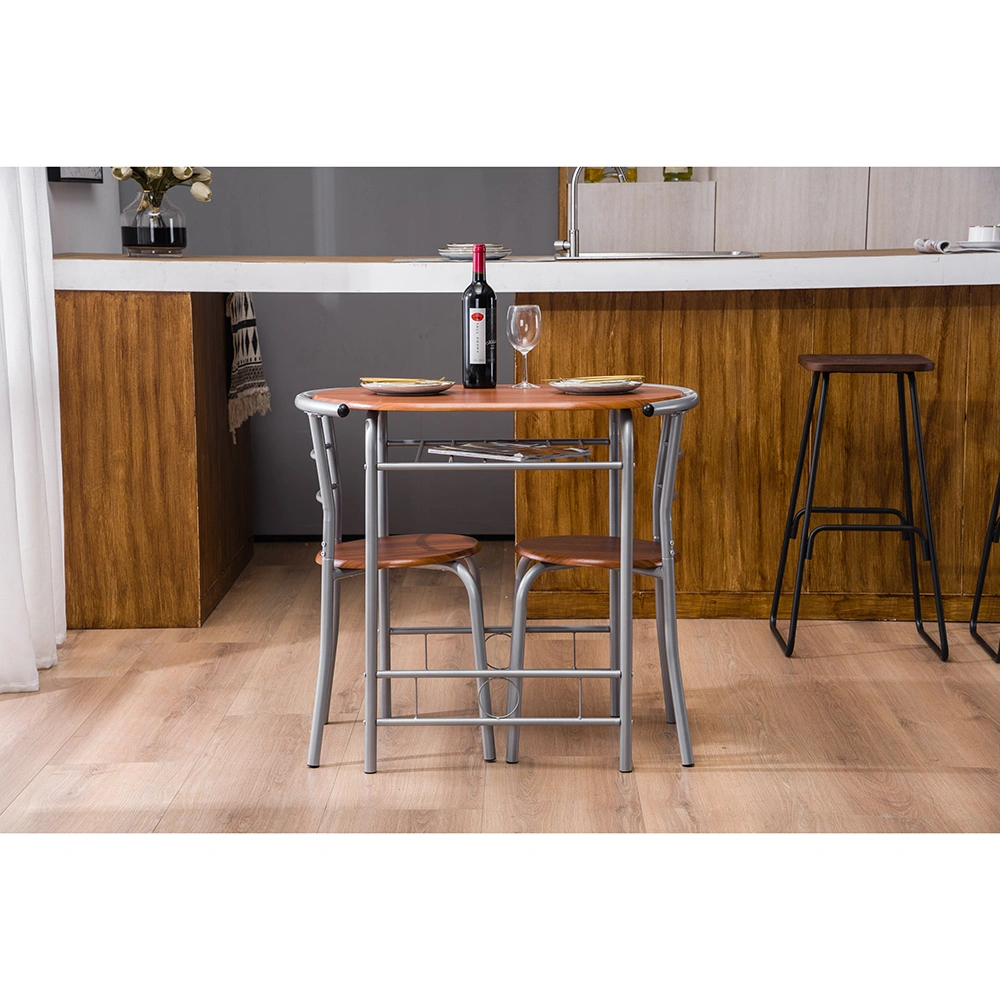 Brown Wood Grain PVC Breakfast Table Set 1 Table 2 Chairs Dining Room Kitchen Cafe view 38
