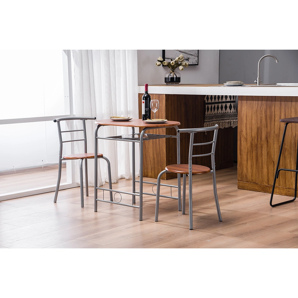 Brown Wood Grain PVC Breakfast Table Set 1 Table 2 Chairs Dining Room Kitchen Cafe view 39