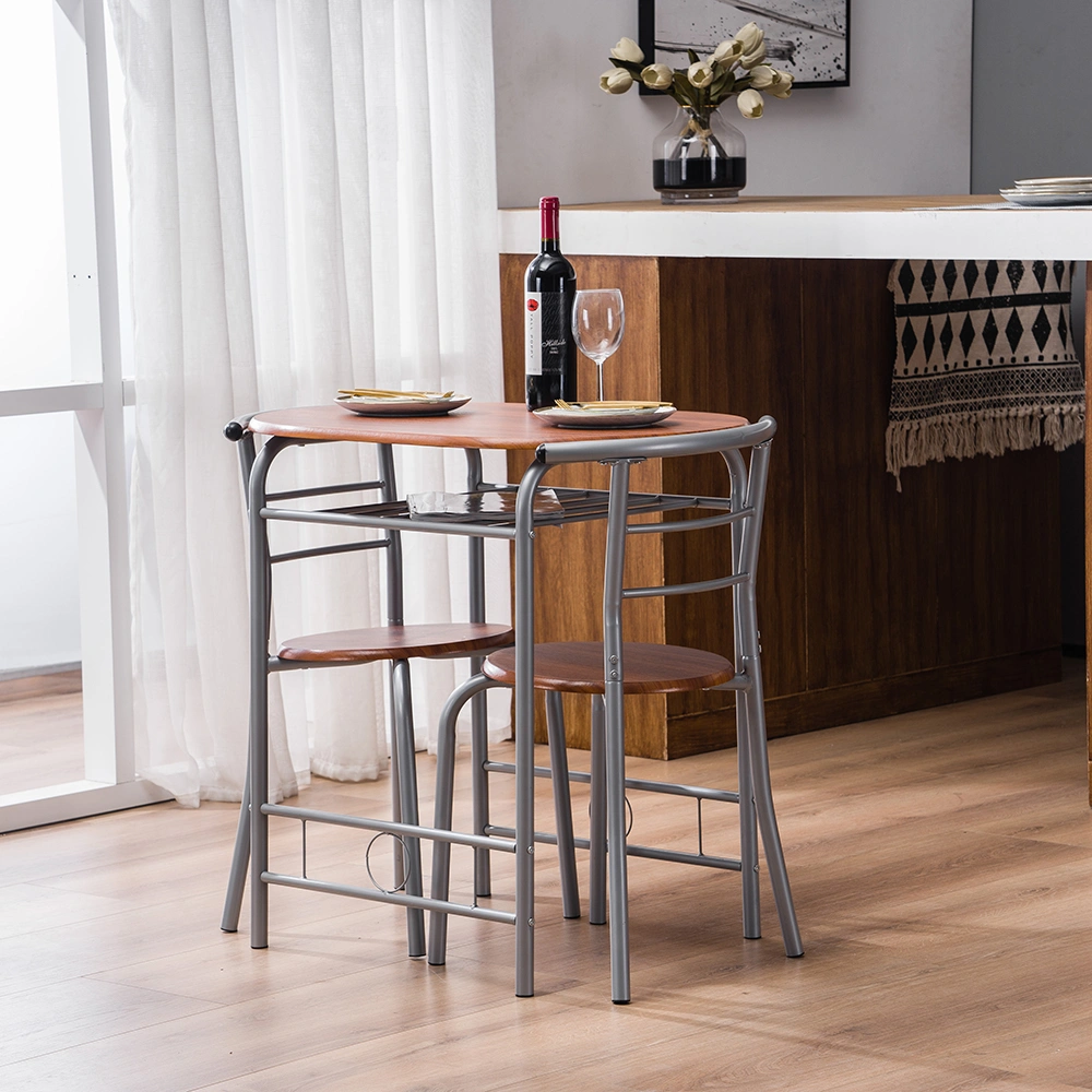 Brown Wood Grain PVC Breakfast Table Set 1 Table 2 Chairs Dining Room Kitchen Cafe view 40