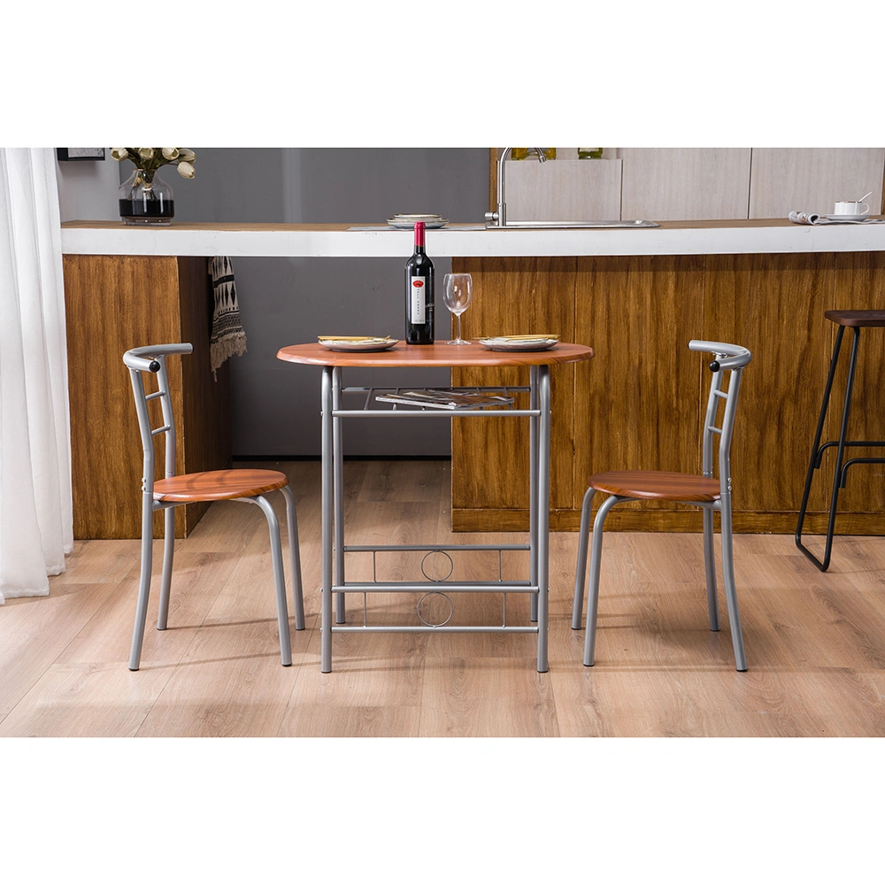 Brown Wood Grain PVC Breakfast Table Set 1 Table 2 Chairs Dining Room Kitchen Cafe view 41