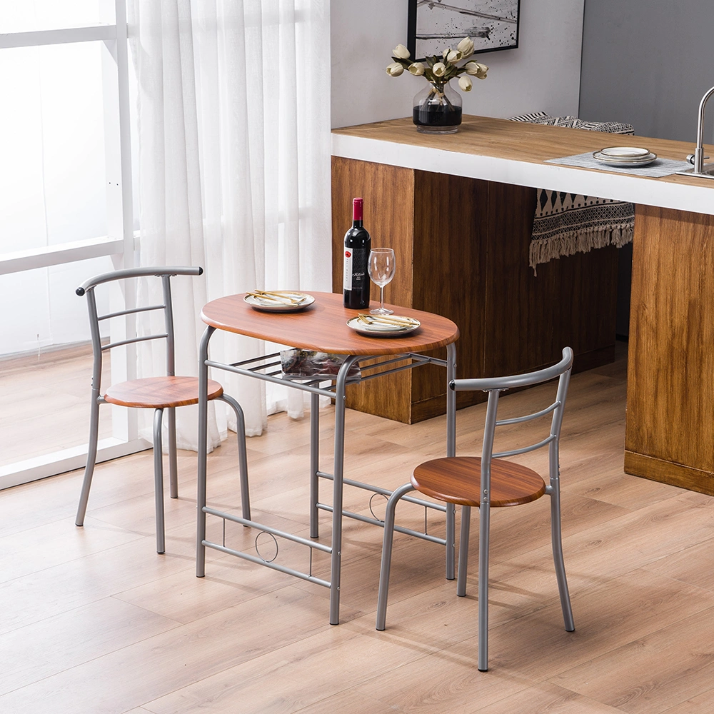 Brown Wood Grain PVC Breakfast Table Set 1 Table 2 Chairs Dining Room Kitchen Cafe view 42