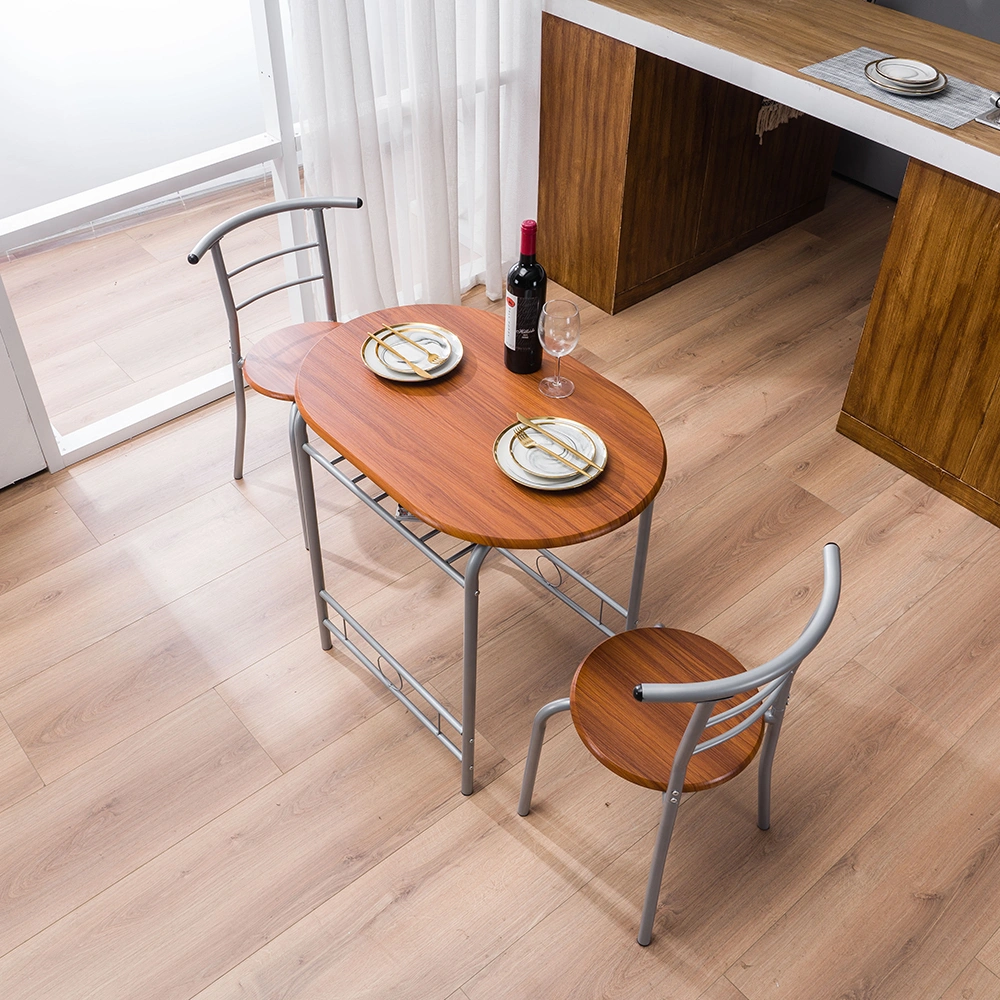 Brown Wood Grain PVC Breakfast Table Set 1 Table 2 Chairs Dining Room Kitchen Cafe view 43