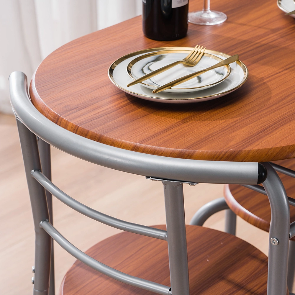 Brown Wood Grain PVC Breakfast Table Set 1 Table 2 Chairs Dining Room Kitchen Cafe view 44