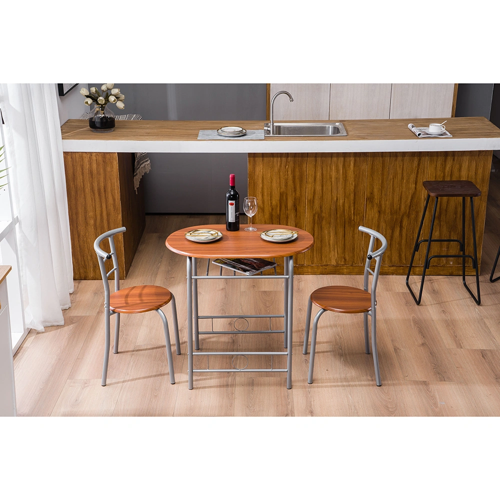 Brown Wood Grain PVC Breakfast Table Set 1 Table 2 Chairs Dining Room Kitchen Cafe view 45