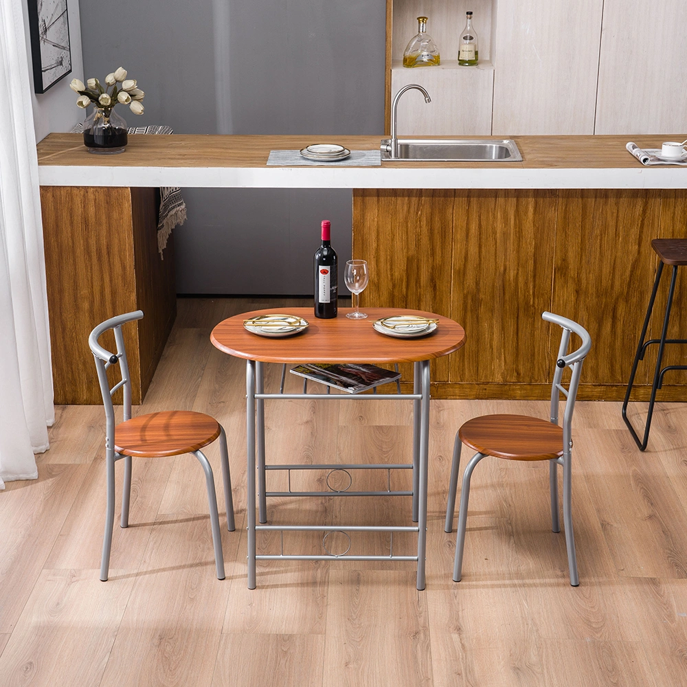 Brown Wood Grain PVC Breakfast Table Set 1 Table 2 Chairs Dining Room Kitchen Cafe view 46