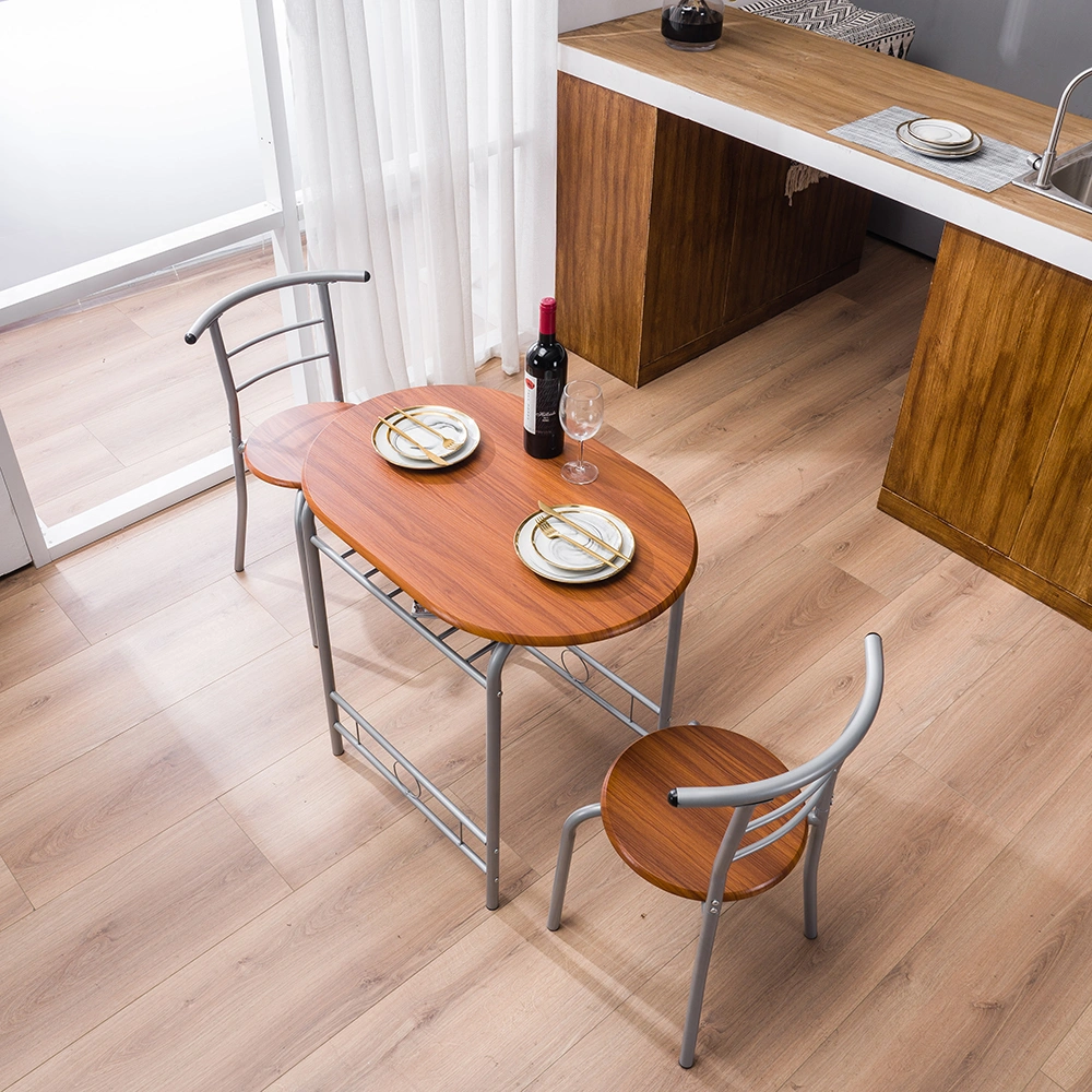 Brown Wood Grain PVC Breakfast Table Set 1 Table 2 Chairs Dining Room Kitchen Cafe view 47