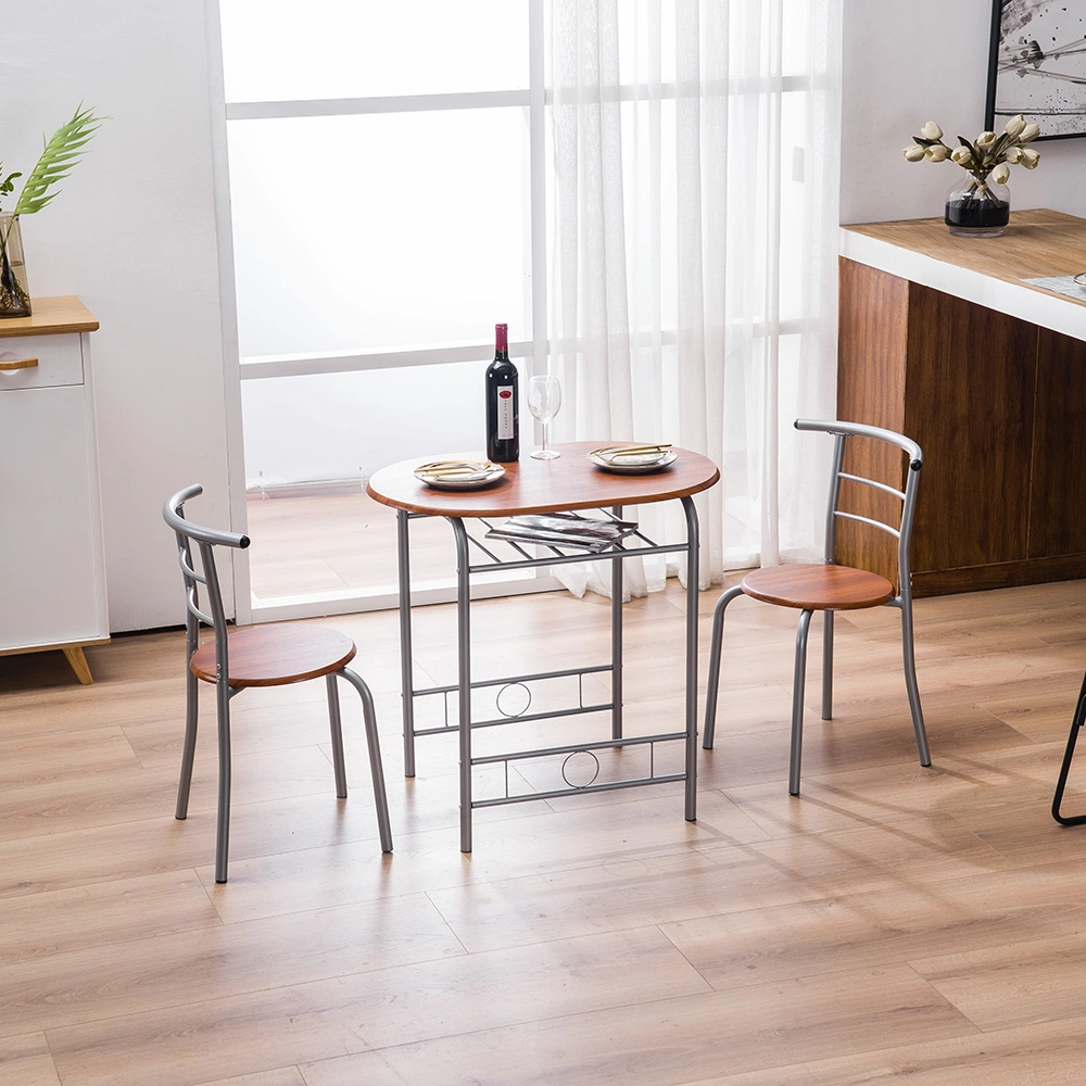 Brown Wood Grain PVC Breakfast Table Set 1 Table 2 Chairs Dining Room Kitchen Cafe view 7