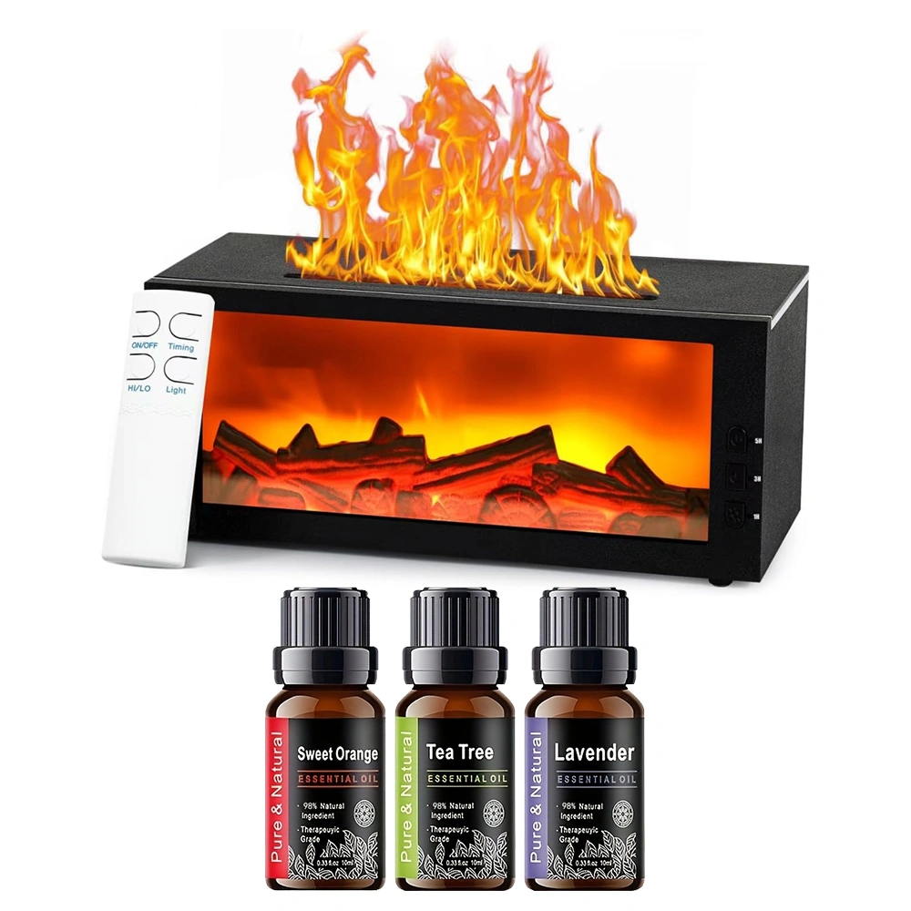 Upgraded 300ml Fireplace Diffuser Essential Oil 7 Colorful Large Flame Fire Humidifier Changing Aroma Diffuser for Aromatherapy Yoga Room Bedroom, Room, Office, Home with Remote Timer and Auto Off