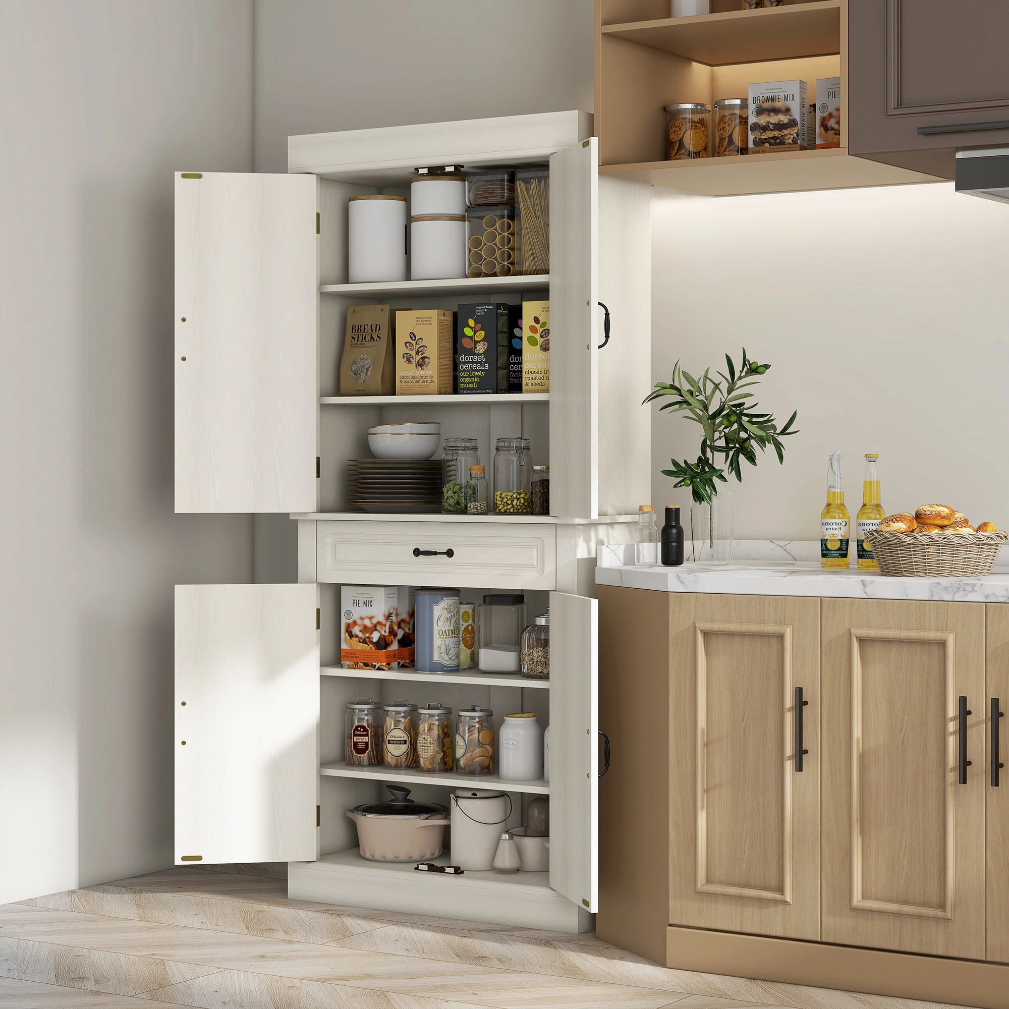 Modern Kitchen Storage Cabinet with Shelves, Freestanding Pantry Organizer for Dining Room