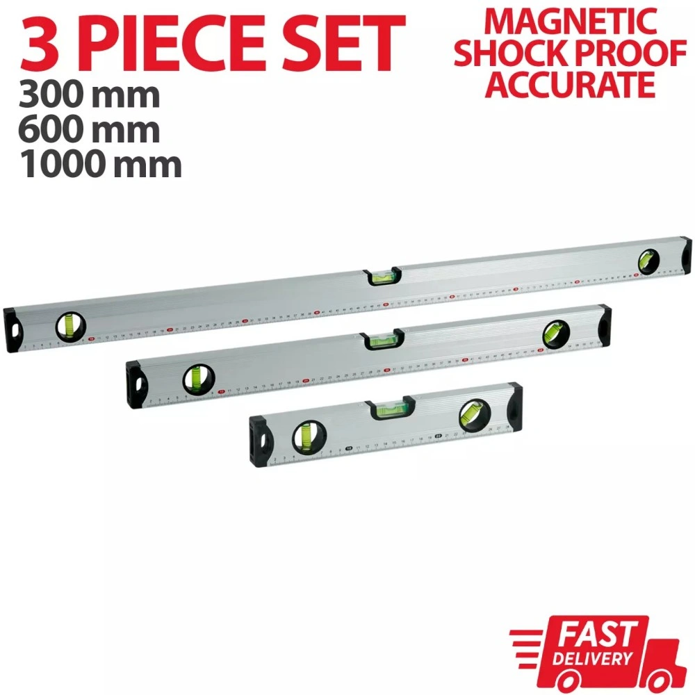 Magnetic Spirit Level Set 3pc, Silver Builder Levels 300/600/1000mm for Precision Construction Alignment view 2