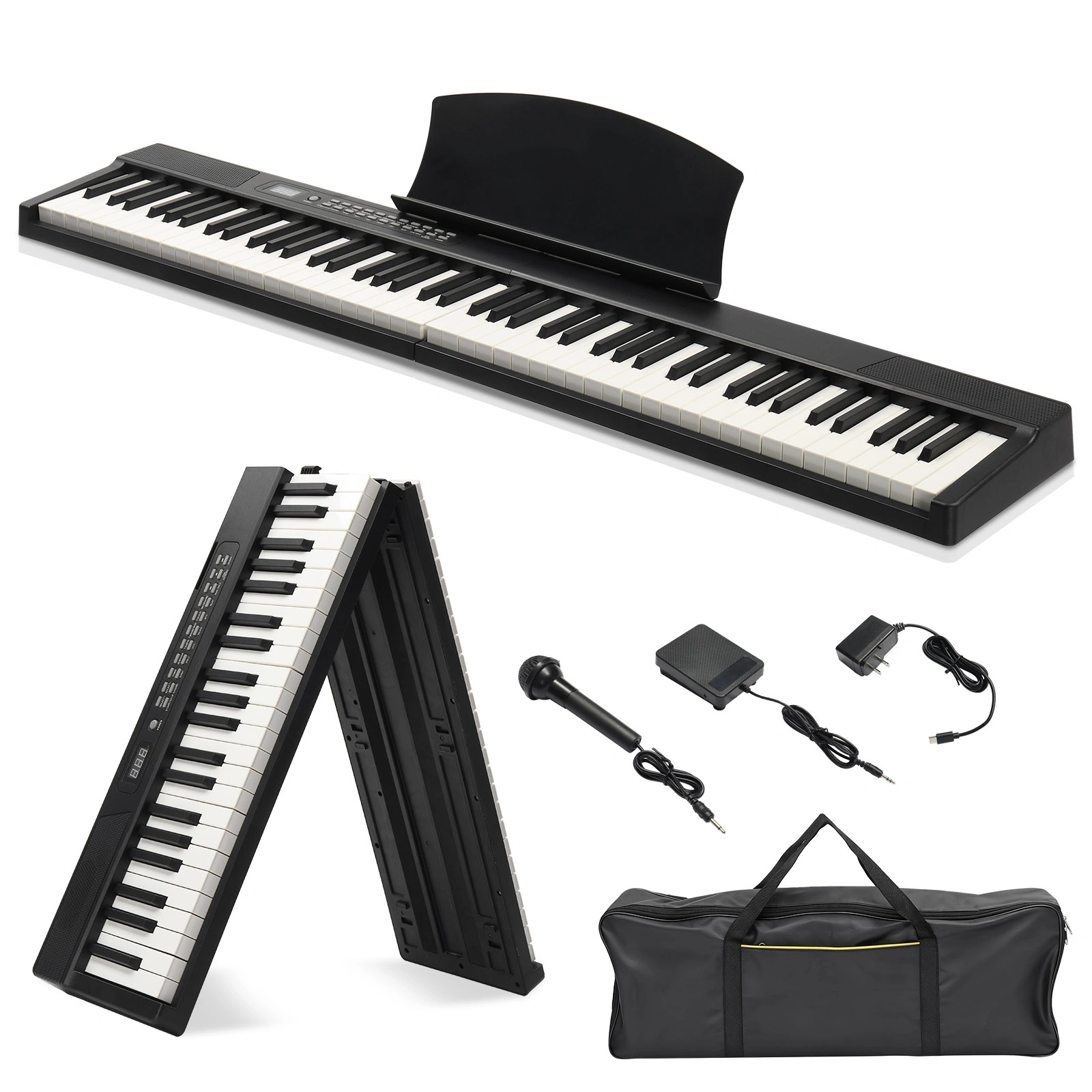 GPPS01-106 88 Key Folding Digital Piano, Semi-Weighted Standard Keyboard, MIDI Bluetooth, Includes Handbag & Headphones, Black