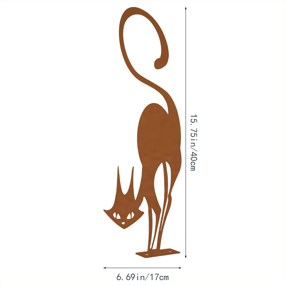 1pc Wrought Iron Cat Halloween Fence Ornament - Rustic Outdoor Garden Statue Yard Decor view 3