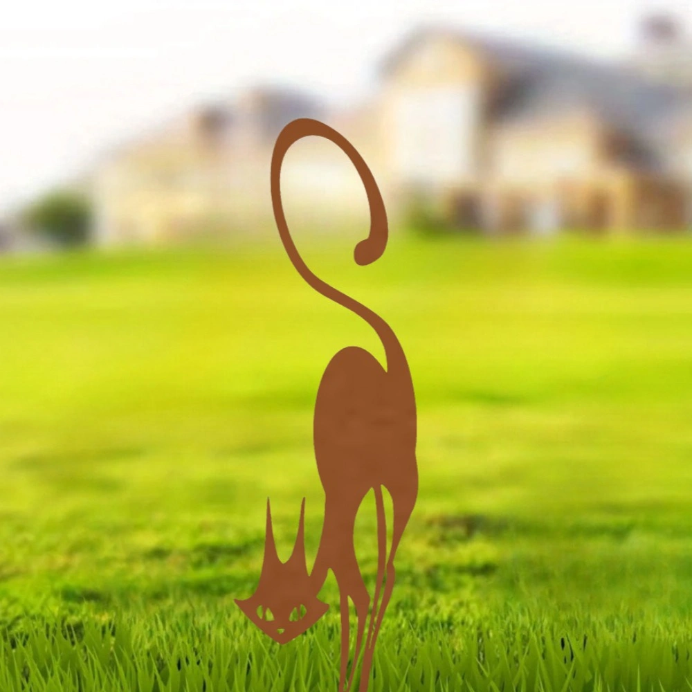 1pc Wrought Iron Cat Halloween Fence Ornament - Rustic Outdoor Garden Statue Yard Decor view 5
