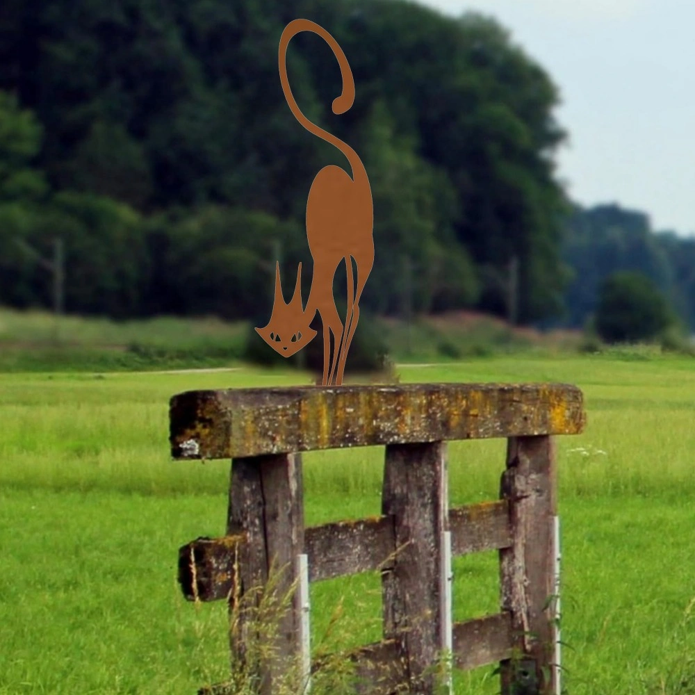 1pc Wrought Iron Cat Halloween Fence Ornament - Rustic Outdoor Garden Statue Yard Decor view 6