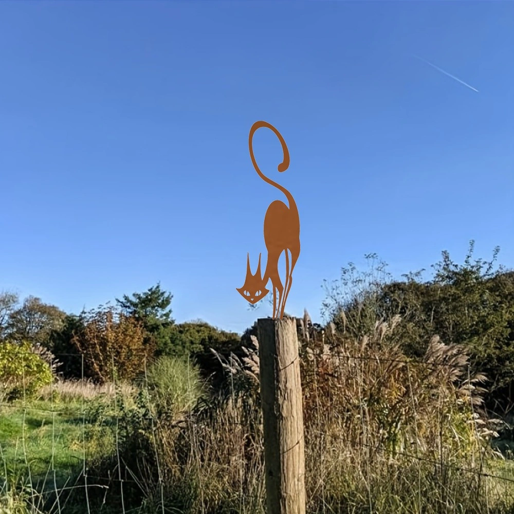 1pc Wrought Iron Cat Halloween Fence Ornament - Rustic Outdoor Garden Statue Yard Decor view 7