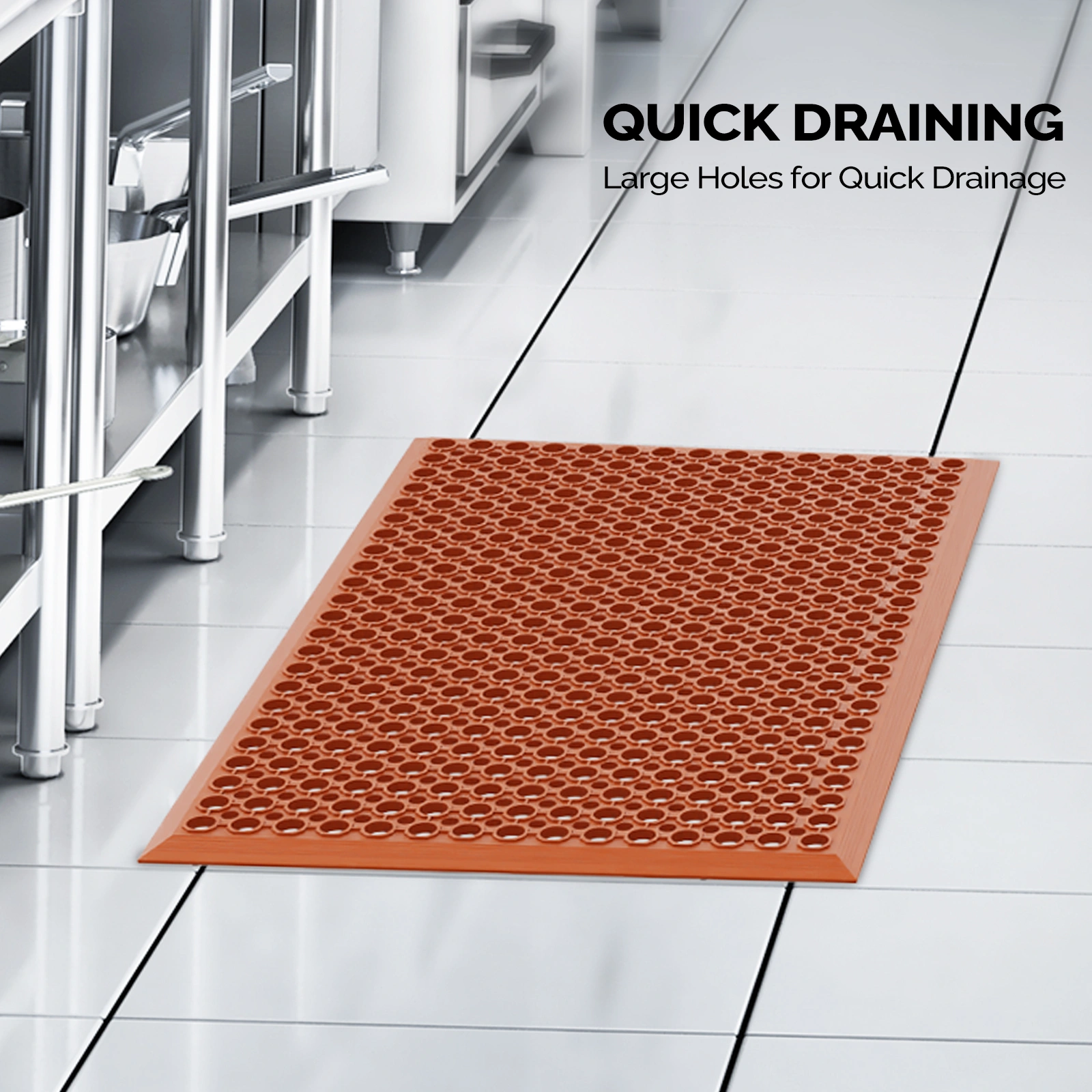 Red Rubber Floor Mat 60x90cm, 1cm Thick Anti-Fatigue Non-Slip Durable Flooring Mat